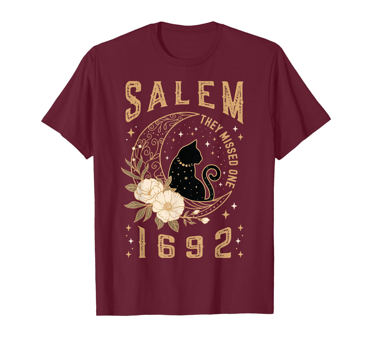 Salem 1692 They Missed One Witch Trial Black Cat Moon Witchy T-Shirt