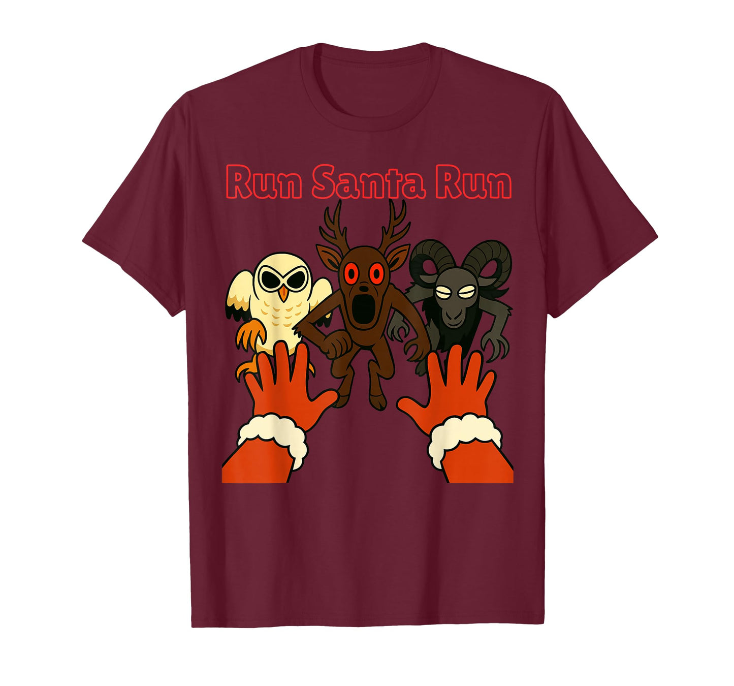 Run Santa Run. Ram Deer Owl Chasing Animals in The Forest T-Shirt