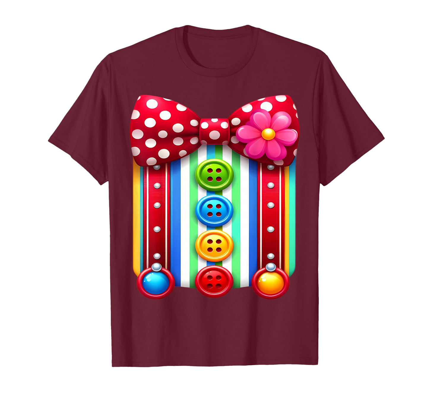 Colorful Clown Costume Funny Bow Tie and Buttons Design T-Shirt
