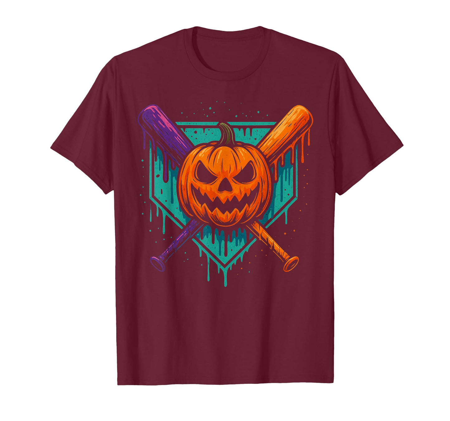 Pumpkin Halloween Baseball Ice Cream Drip Spooky Boys Youth T-Shirt
