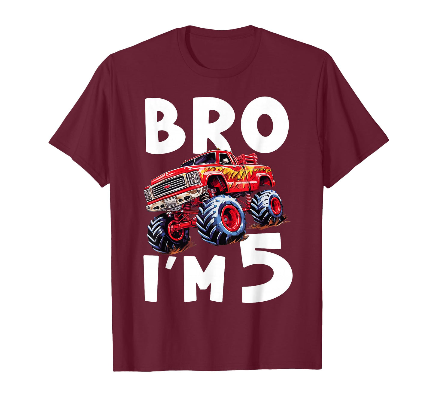 5th Birthday Boy Bro I’m 5 Year Old Monster Trucks Five Bday T-Shirt