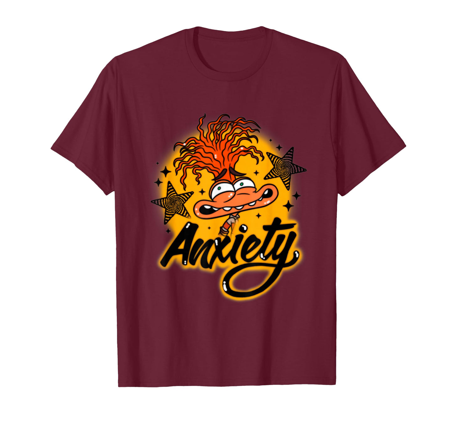 Disney Pixar Inside Out 2 Anxiety with Stars Orange Retro T-Shirt