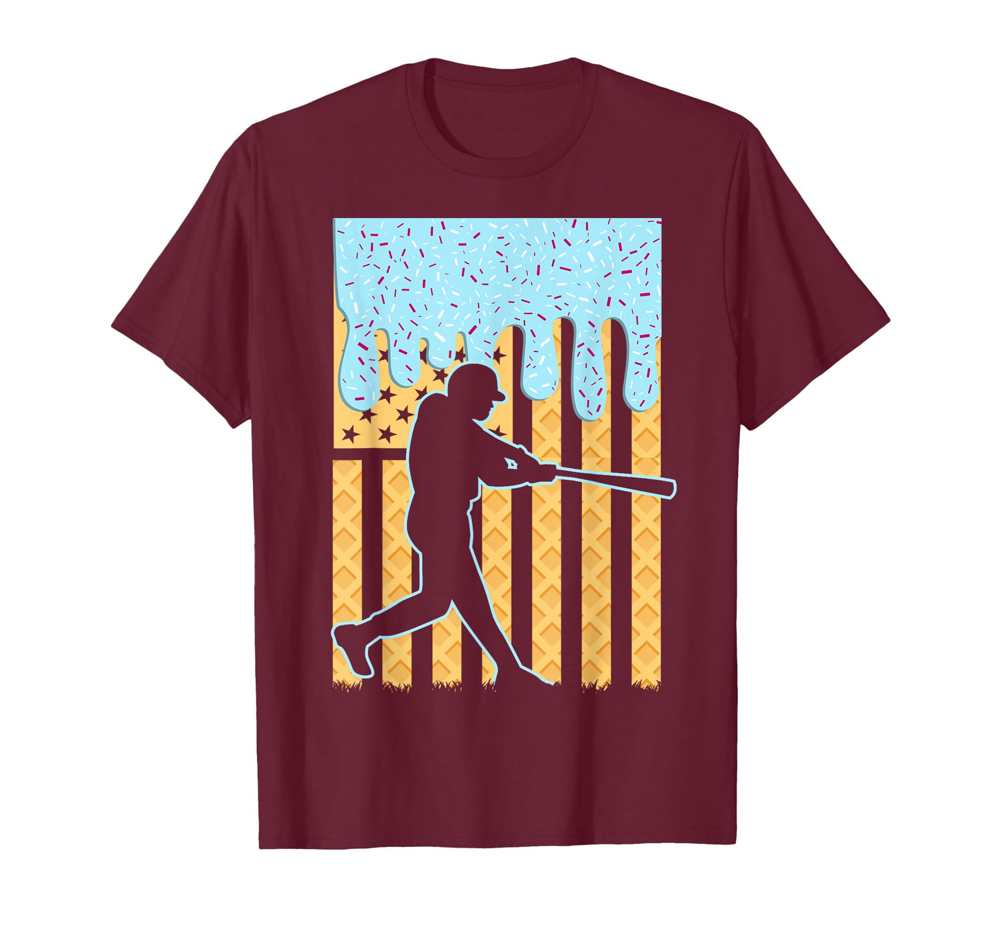 Ice Cream Baseball Drip Bat Boys American Flag 4th Of July T-Shirt