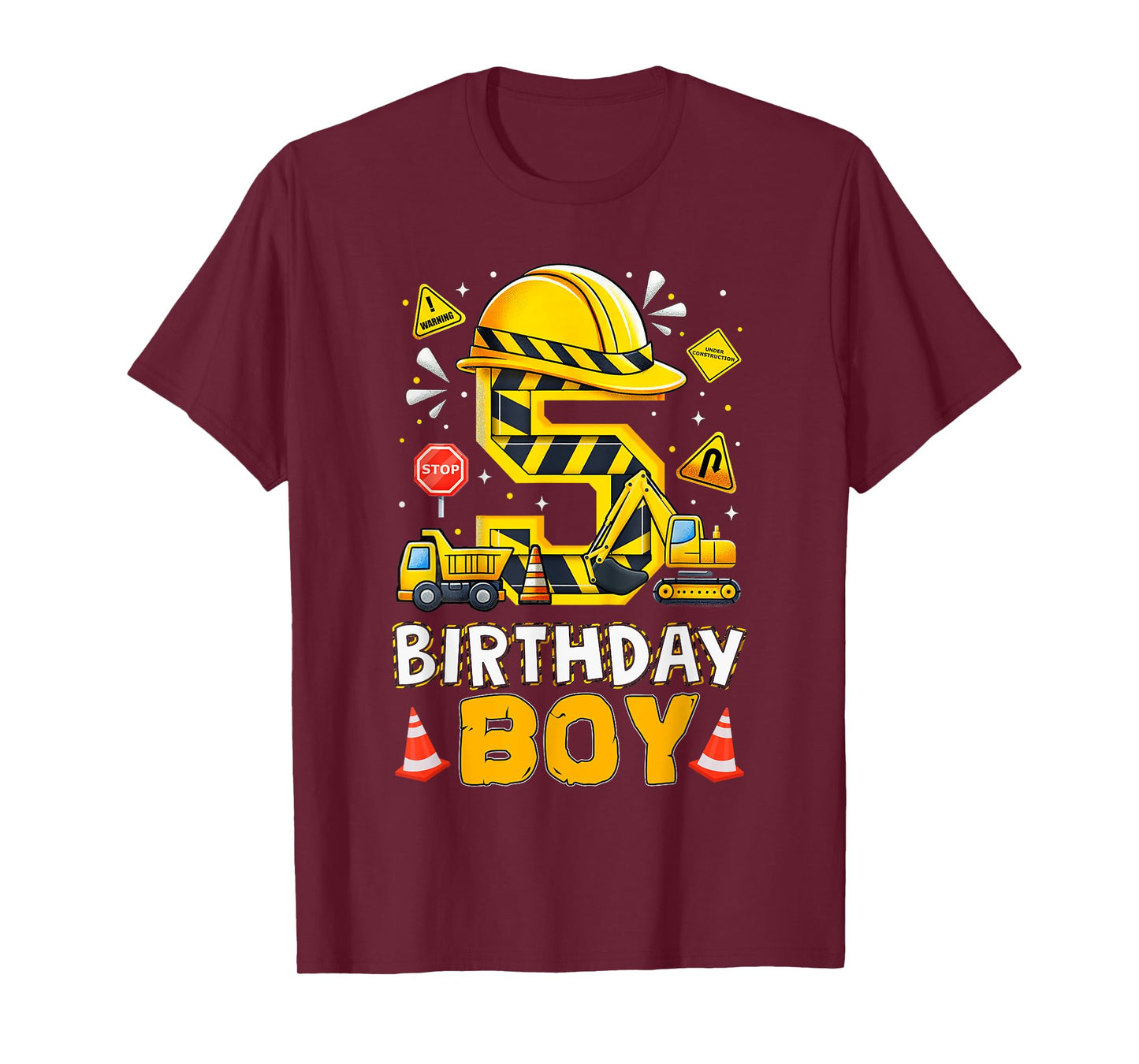 Construction 5 Year Old Birthday Boy 5th Birthday Excavator T-Shirt