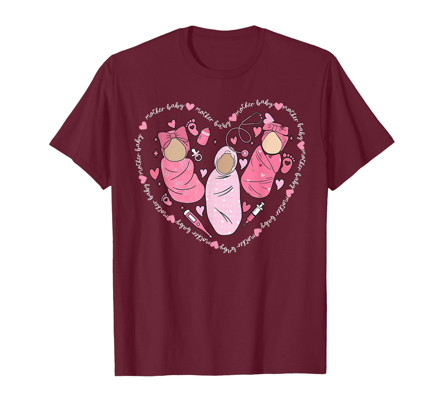 Mother Baby Nurse Heart Valentine Day MBU Postpartum Nurse T-Shirt