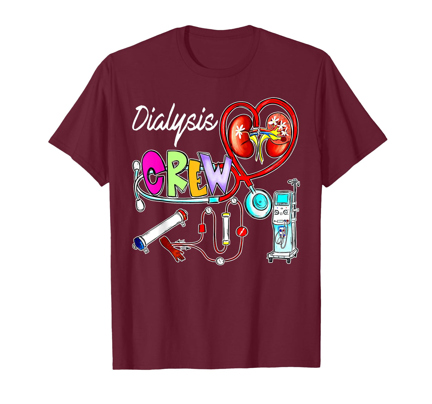 Dialysis Crew Stethoscope Heart Kidney Nephrology Technician T-Shirt, Small, Black