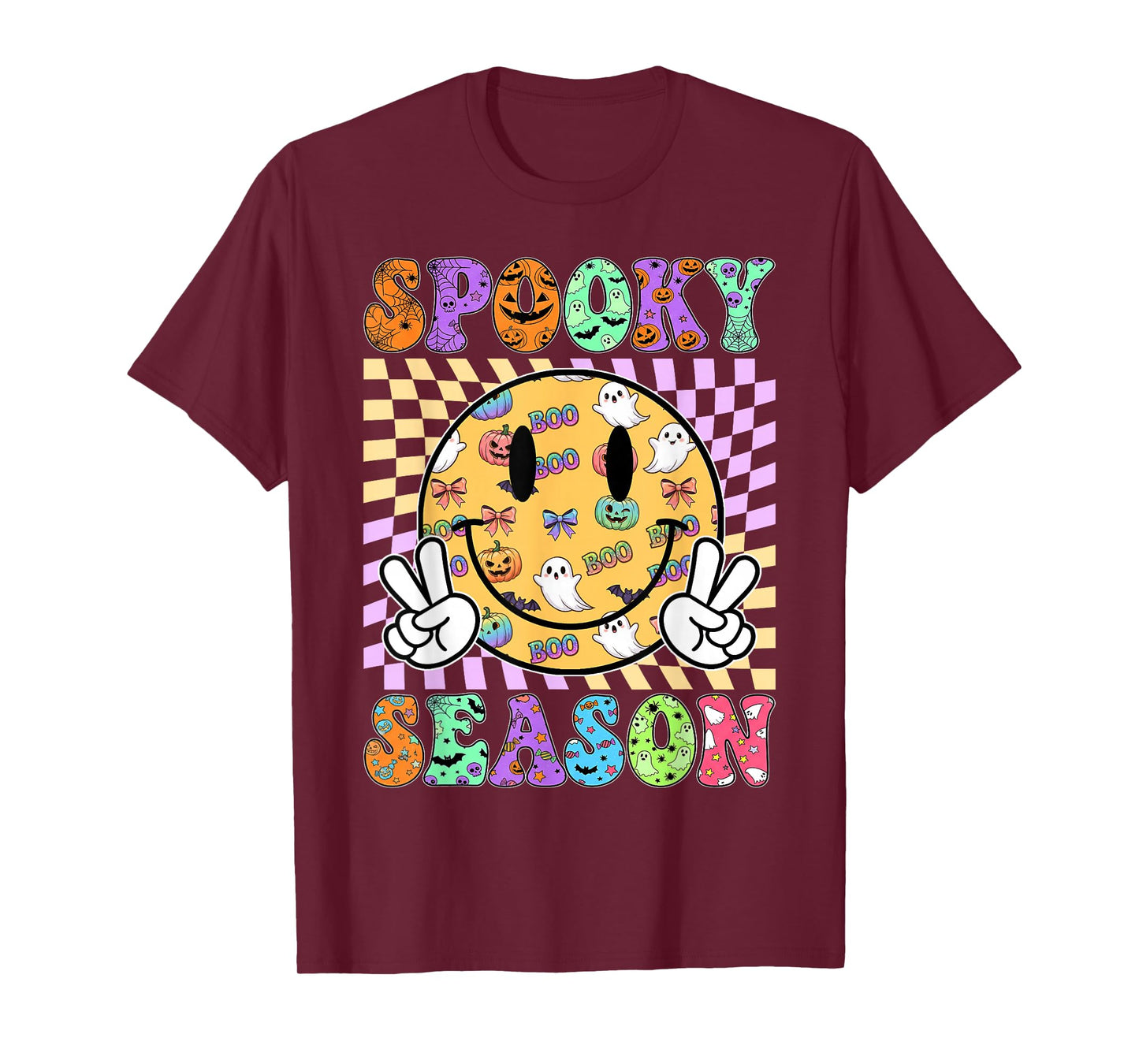 Groovy Checkered Spooky Season Funny Halloween Men Women Kid T-Shirt