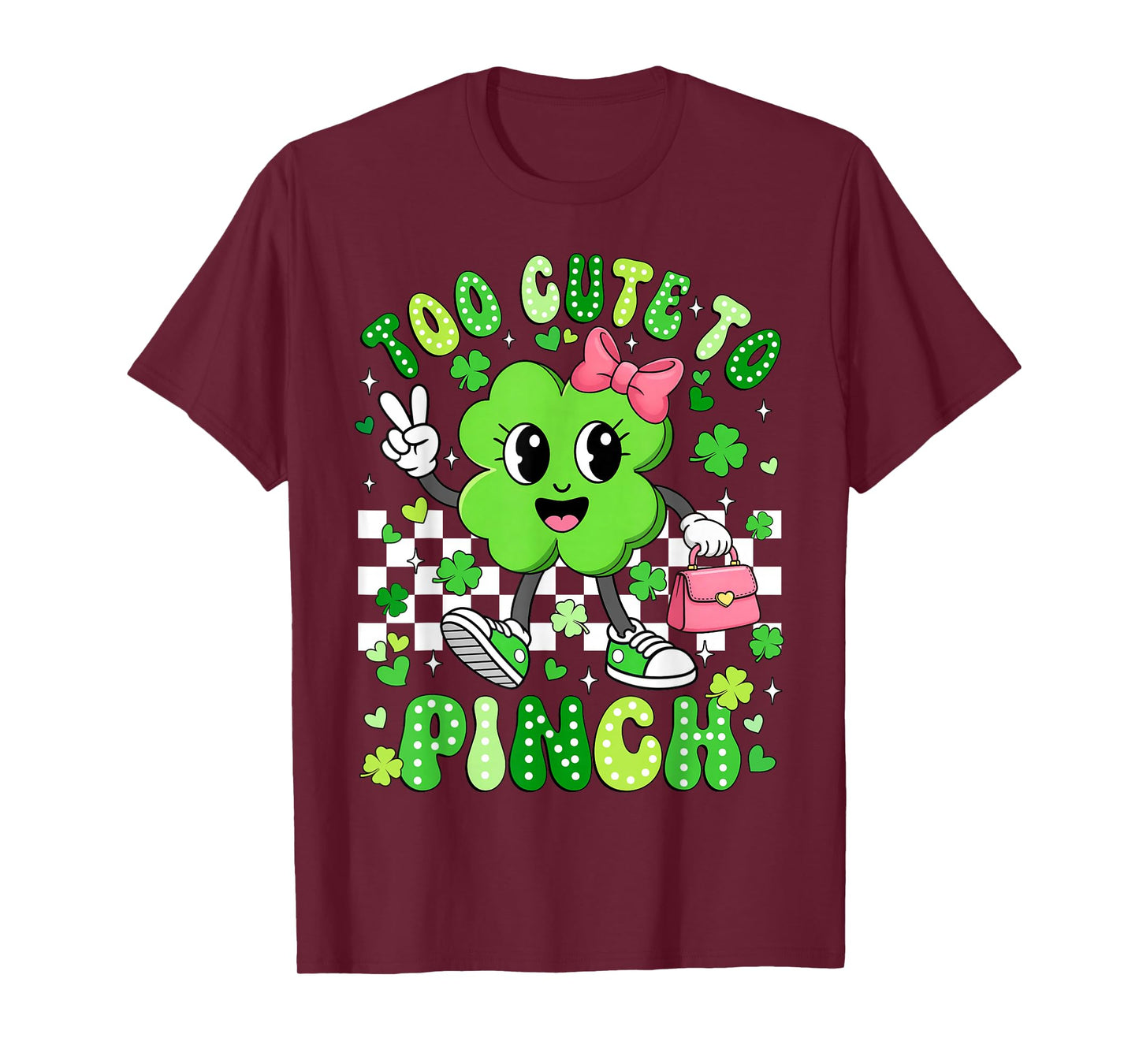 Too Cute to Pinch Groovy Shamrock St Patricks Day Girls Kids T-Shirt
