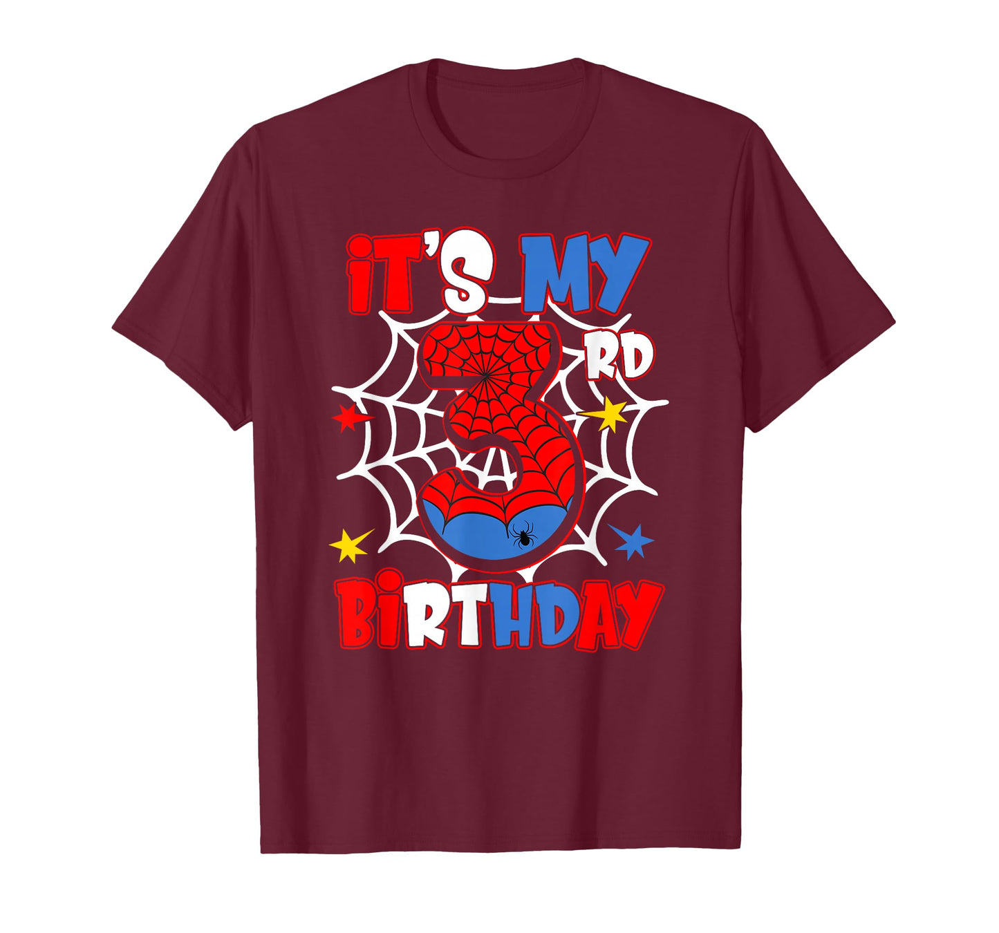 It's My 3rd Birthday Spider Theme Party 3 Year Old Boys Kids T-Shirt