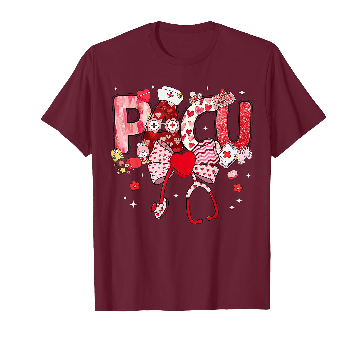 Valentine Pacu Nurse Coquette Bow Stethoscope Girl Women T-Shirt