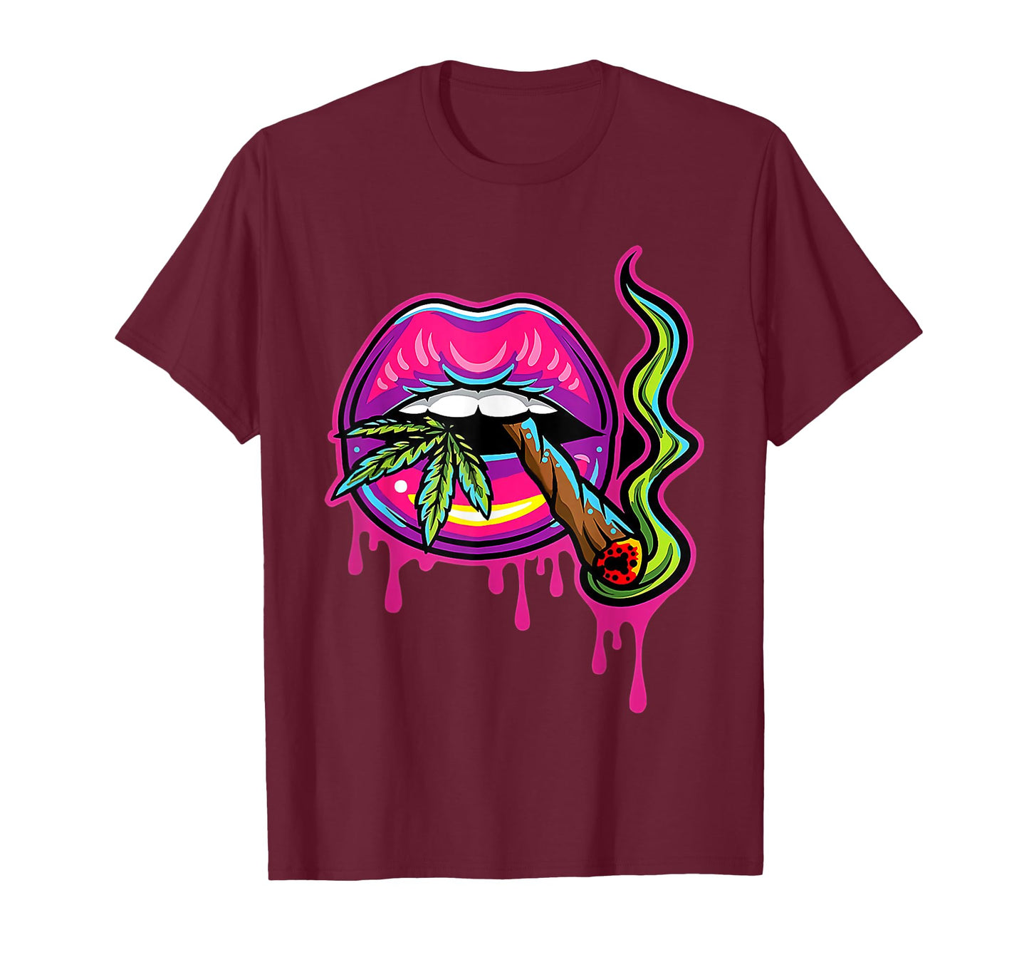 Lips Sexy Smoker Blunt Weed Teeth Marijuana Leaf 420 T-Shirt