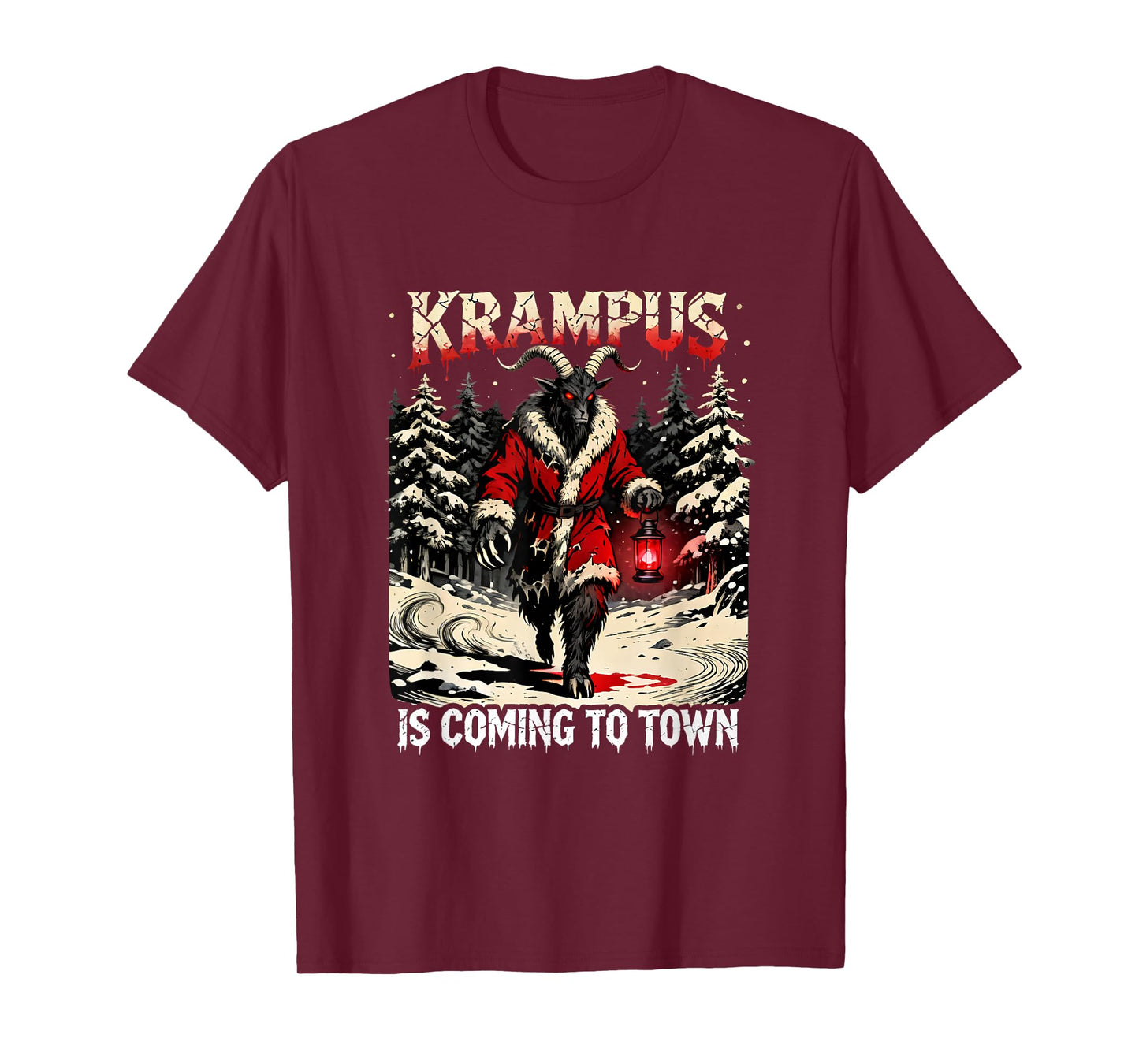 Krampus is Coming to Town Dark Christmas Xmas Horror Monster T-Shirt