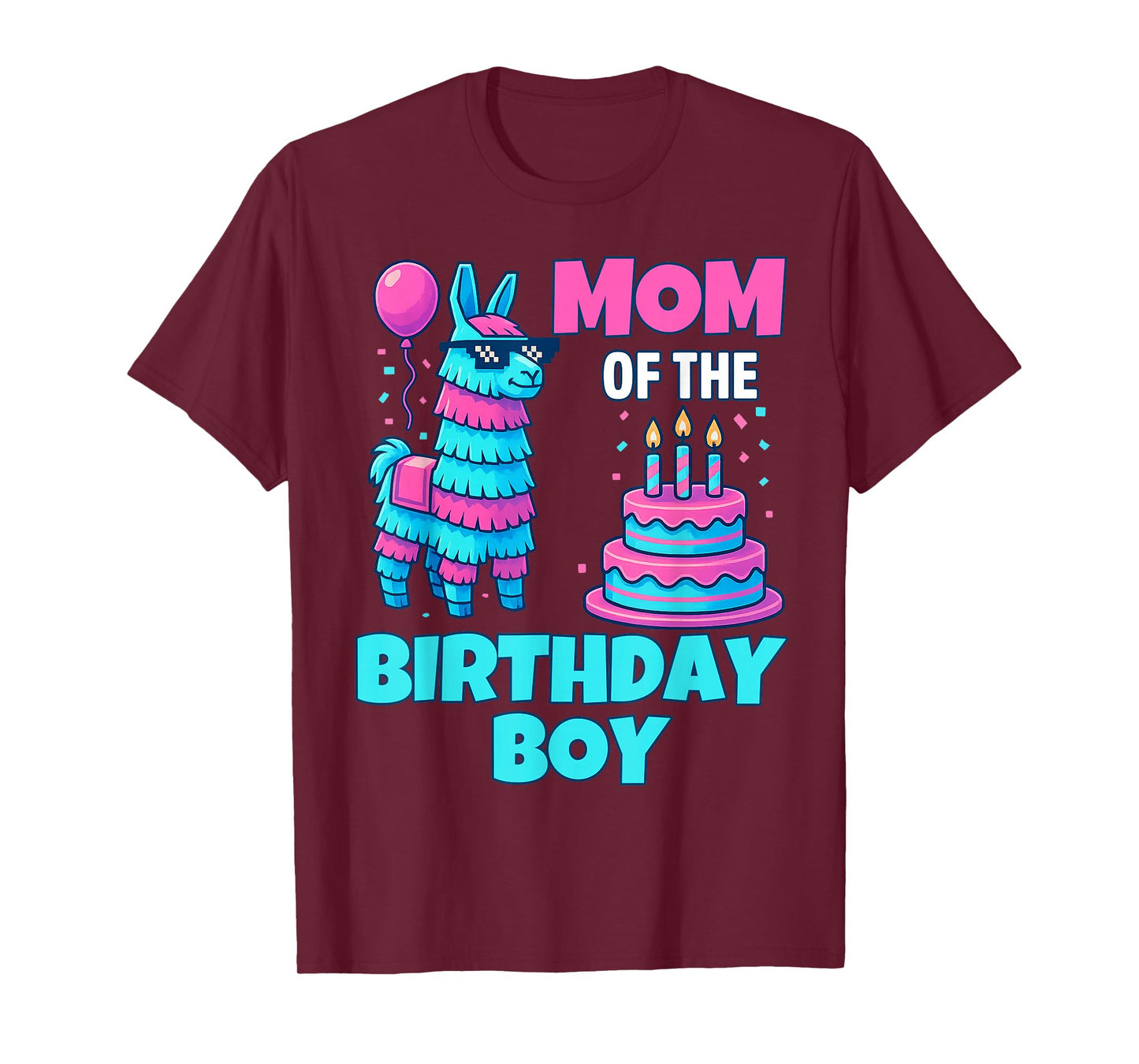 Mom of Birthday Boy Llama Pinata Party family mathing women T-Shirt