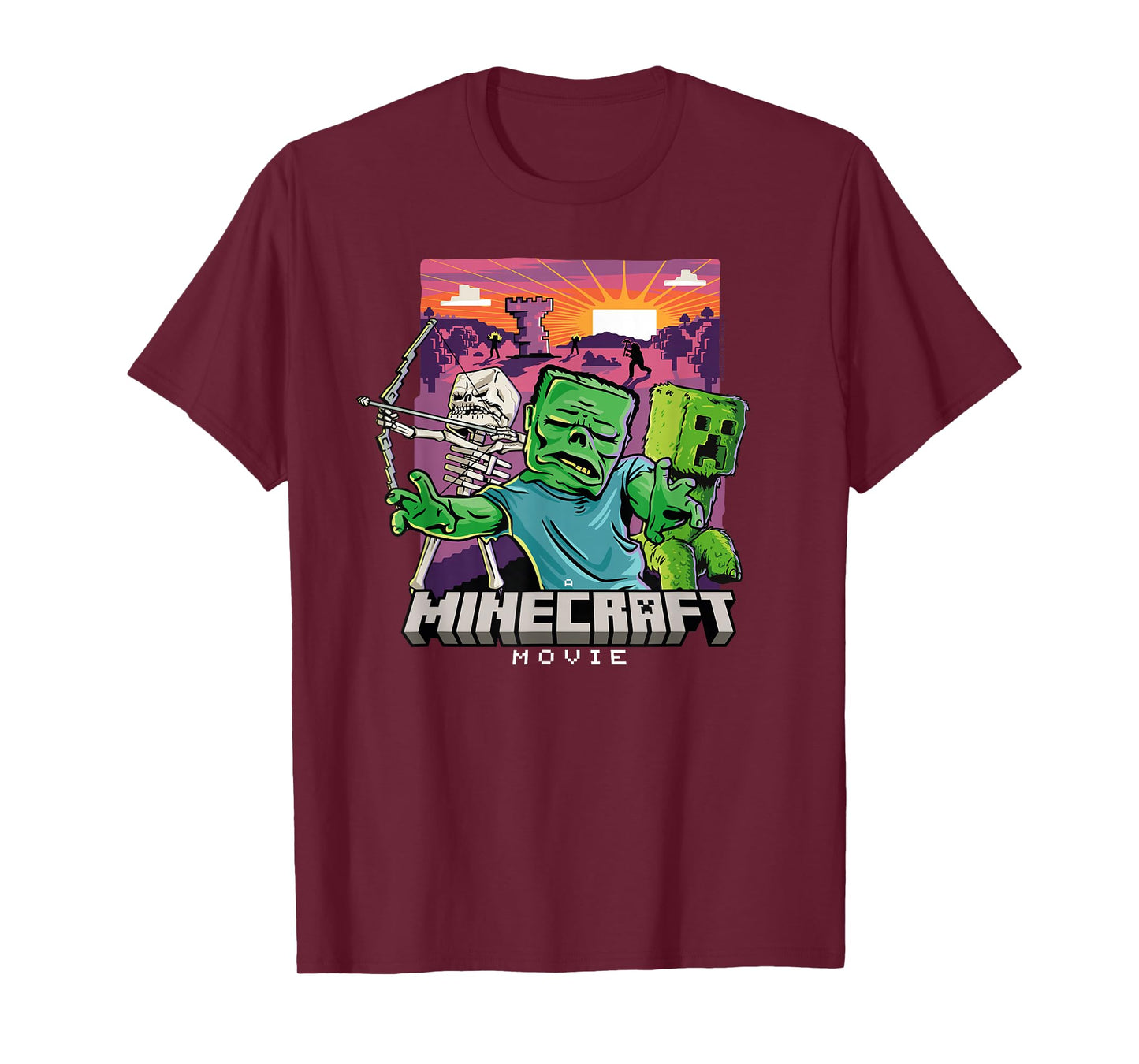 A Minecraft Movie Skeleton Zombie & Creeper Cartoon Style T-Shirt