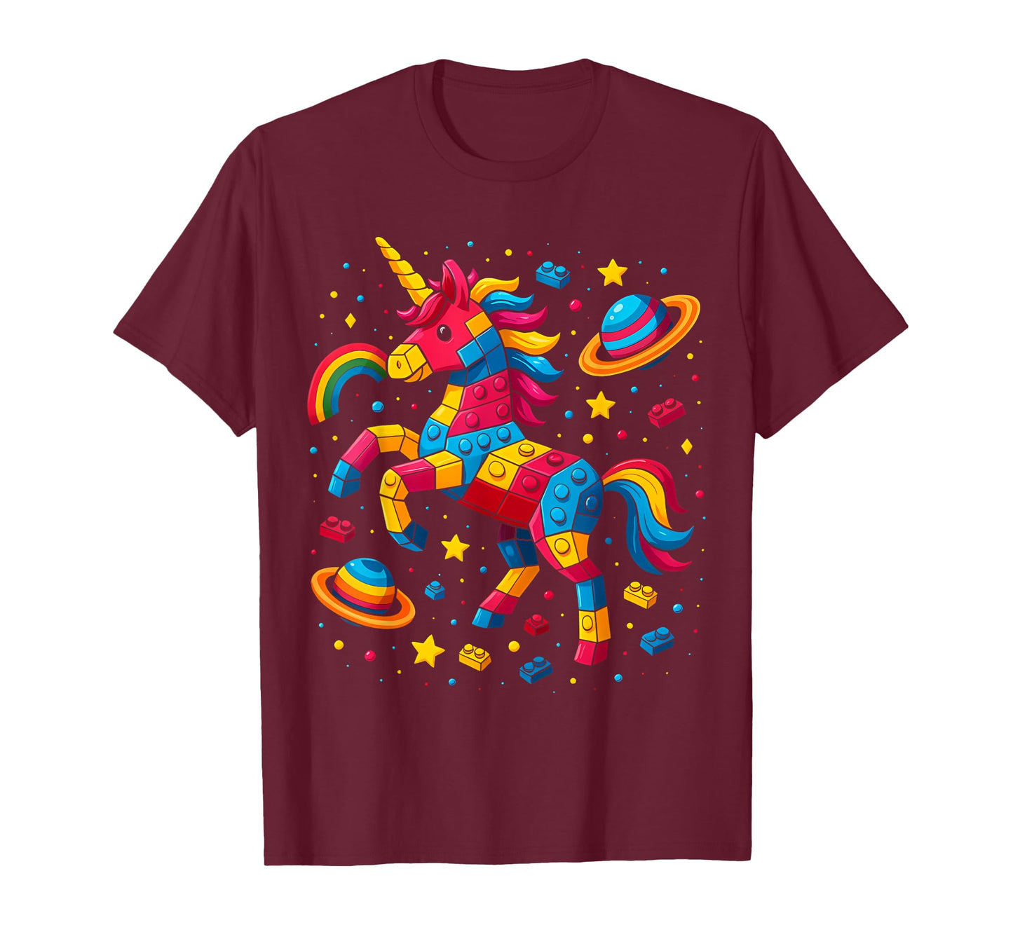Unicorn Blocks Star Space Girl Builder Building Block Bricks T-Shirt