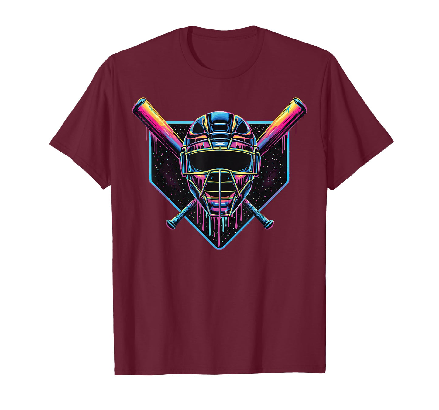 Dripping Baseball Catcher Mask Baseball Fan Street Style T-Shirt