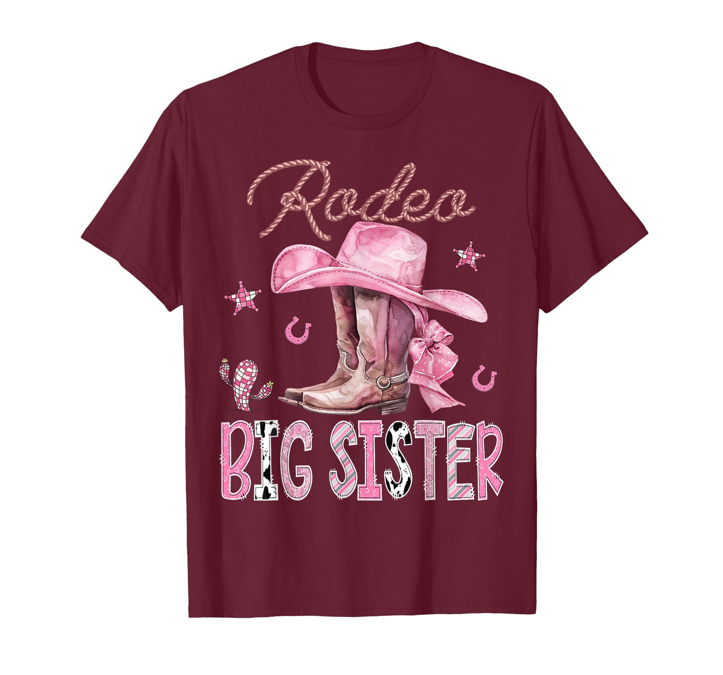 Rodeo Big Sister Pink Boots Coquette CowGirl Birthday Party T-Shirt