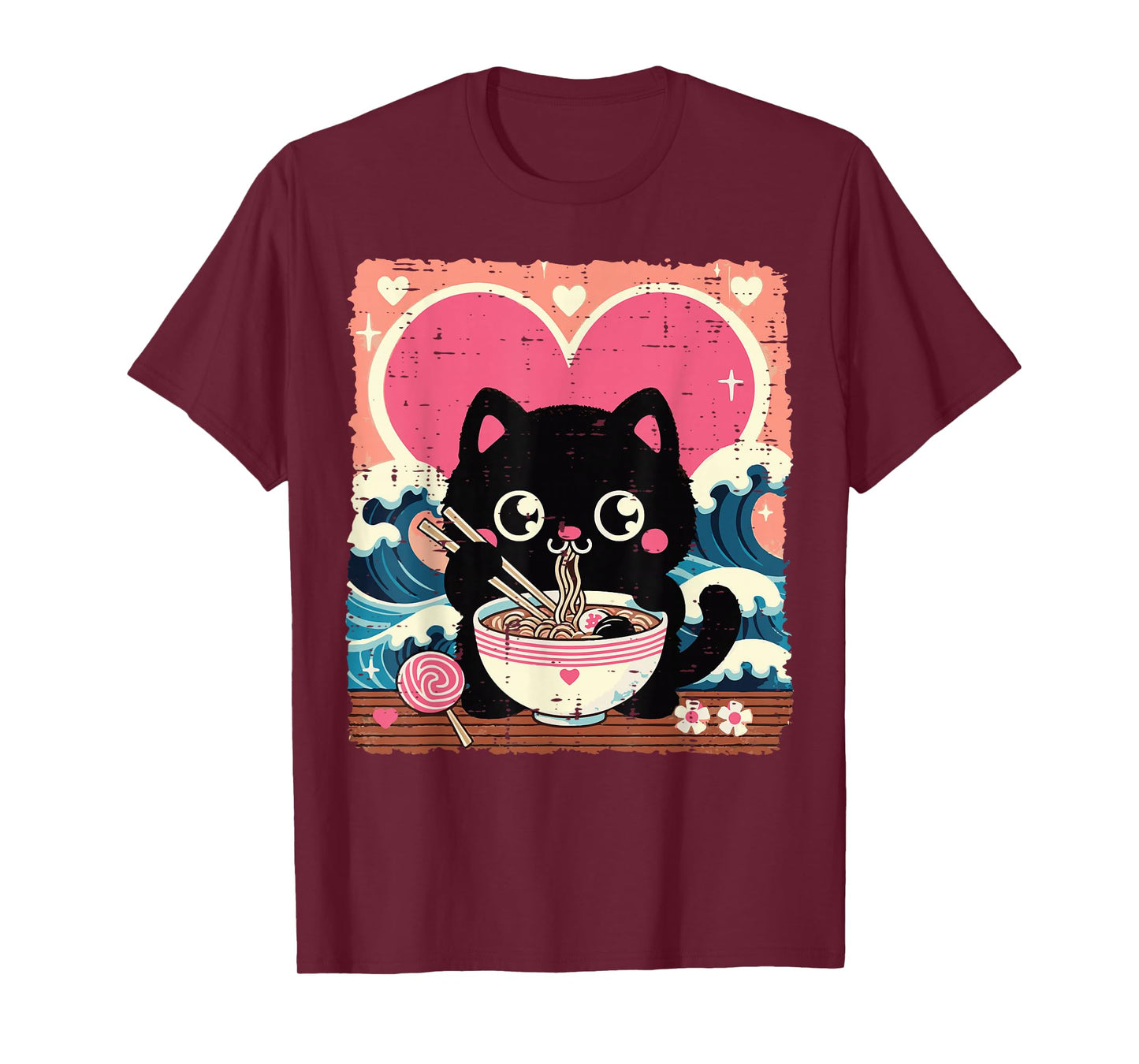 Valentines Day Cat Ramen Kawaii Japanese Girls Kids Women T-Shirt