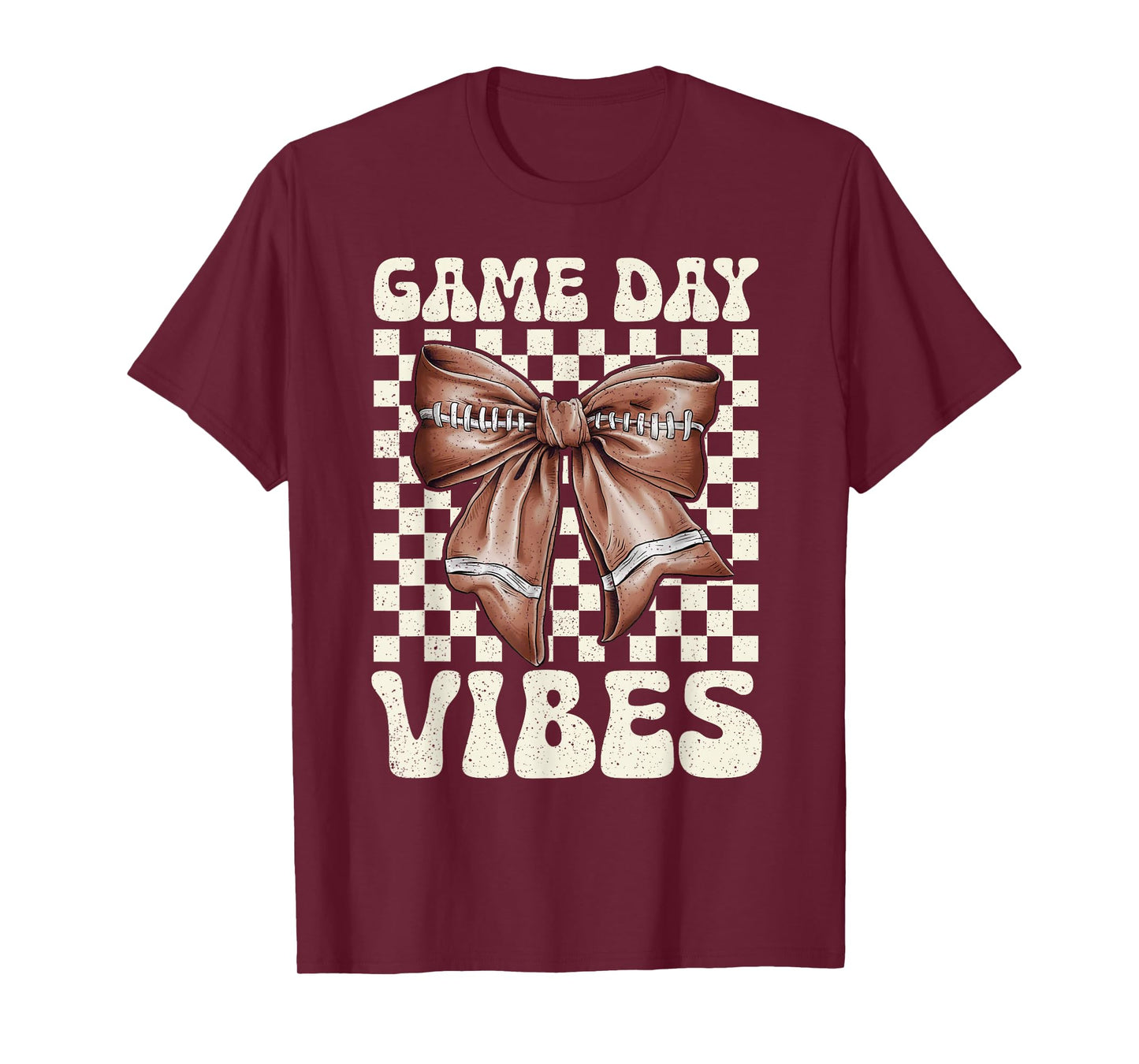 Game Day Vibes Groovy Coquette Bow Football Women Girls Kids T-Shirt