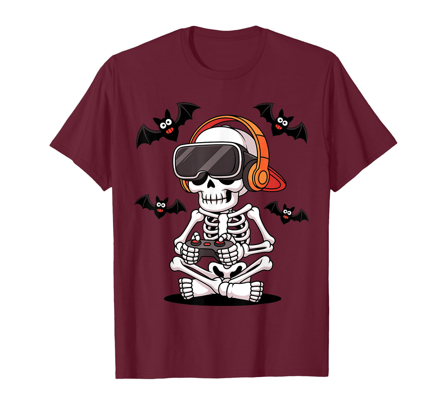 Funny Skeleton Gamer with VR Headset Halloween Style T-Shirt