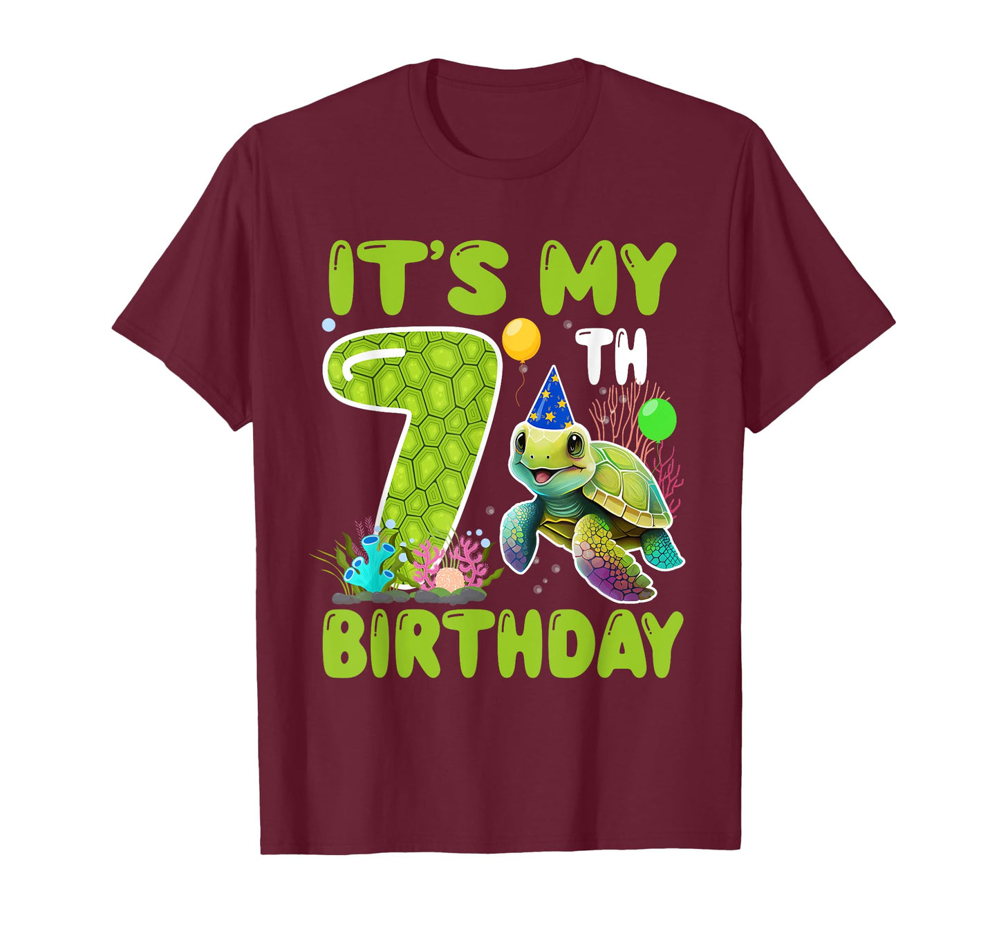 7 Year Old Birthday Sea Turtle Theme It's My 7th Birthday T-Shirt