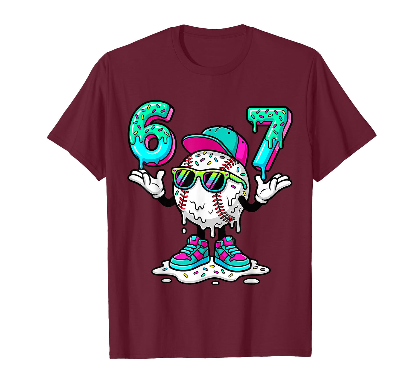 67 Meme Six Seven 6 7 Meme Funny Baseball Ice Cream Drip T-Shirt