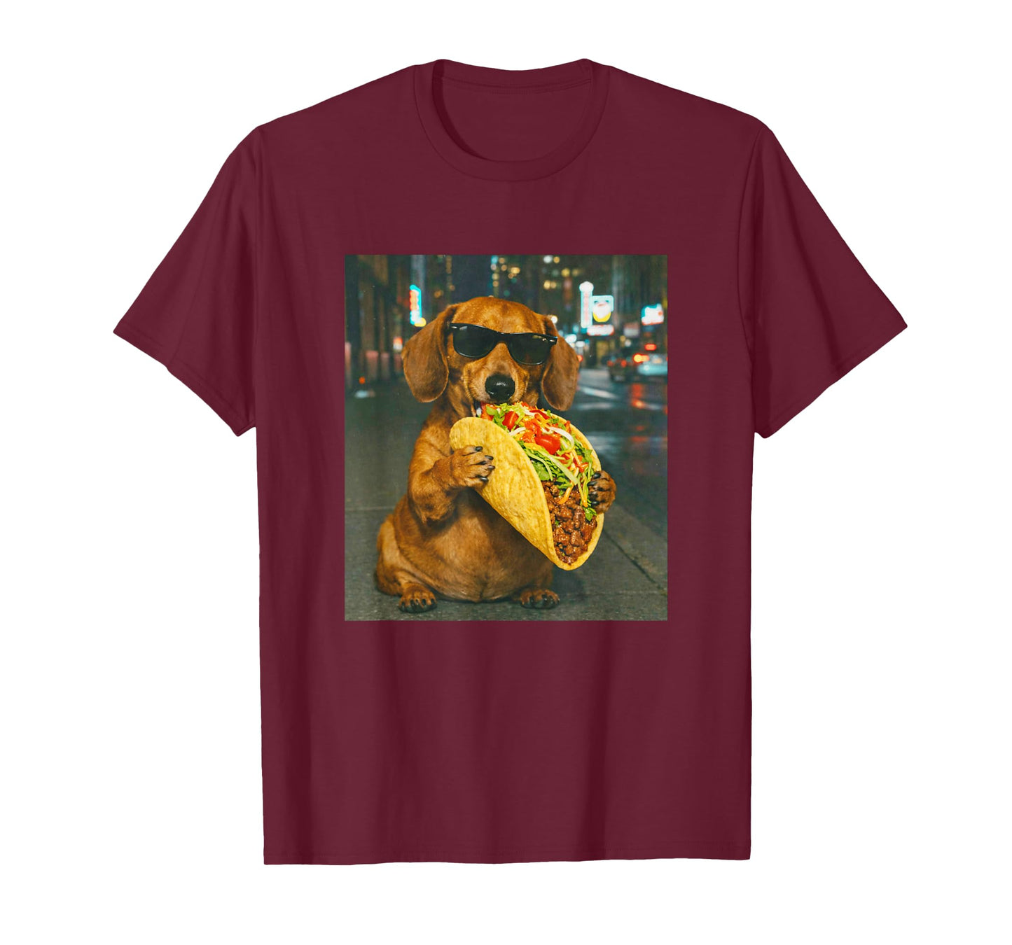 Funny Dachshund Dog Eating Taco Meme Retro T-Shirt