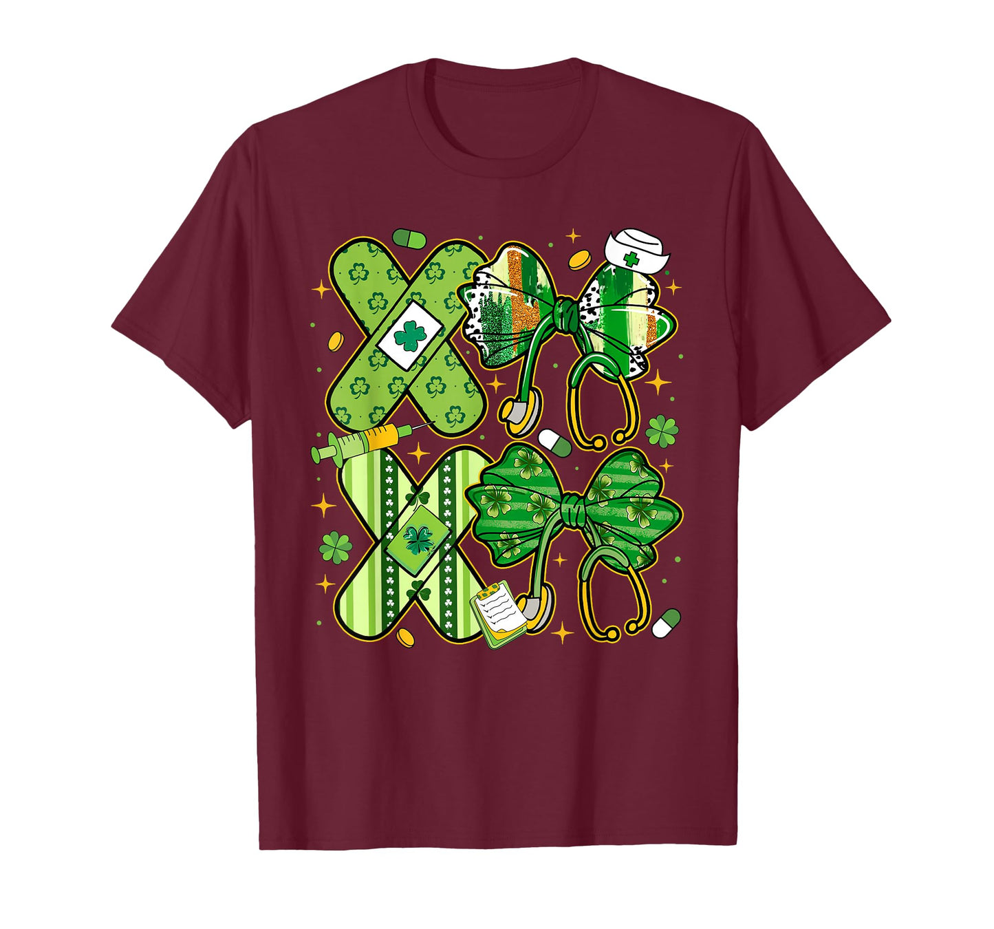 St Patricks Day Stethoscope Coquette Bow Nurse Girl Women T-Shirt