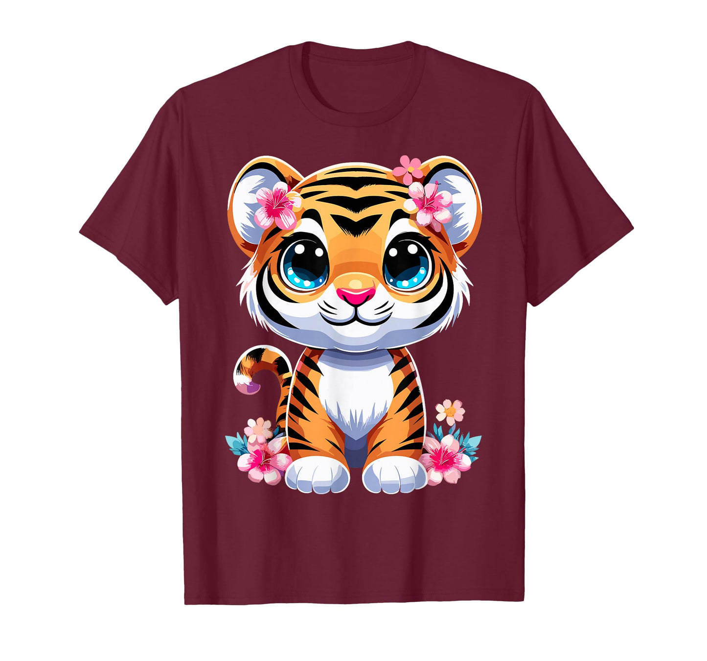 Tiger with Flowers Cute Baby Kawaii Tigers T-Shirt