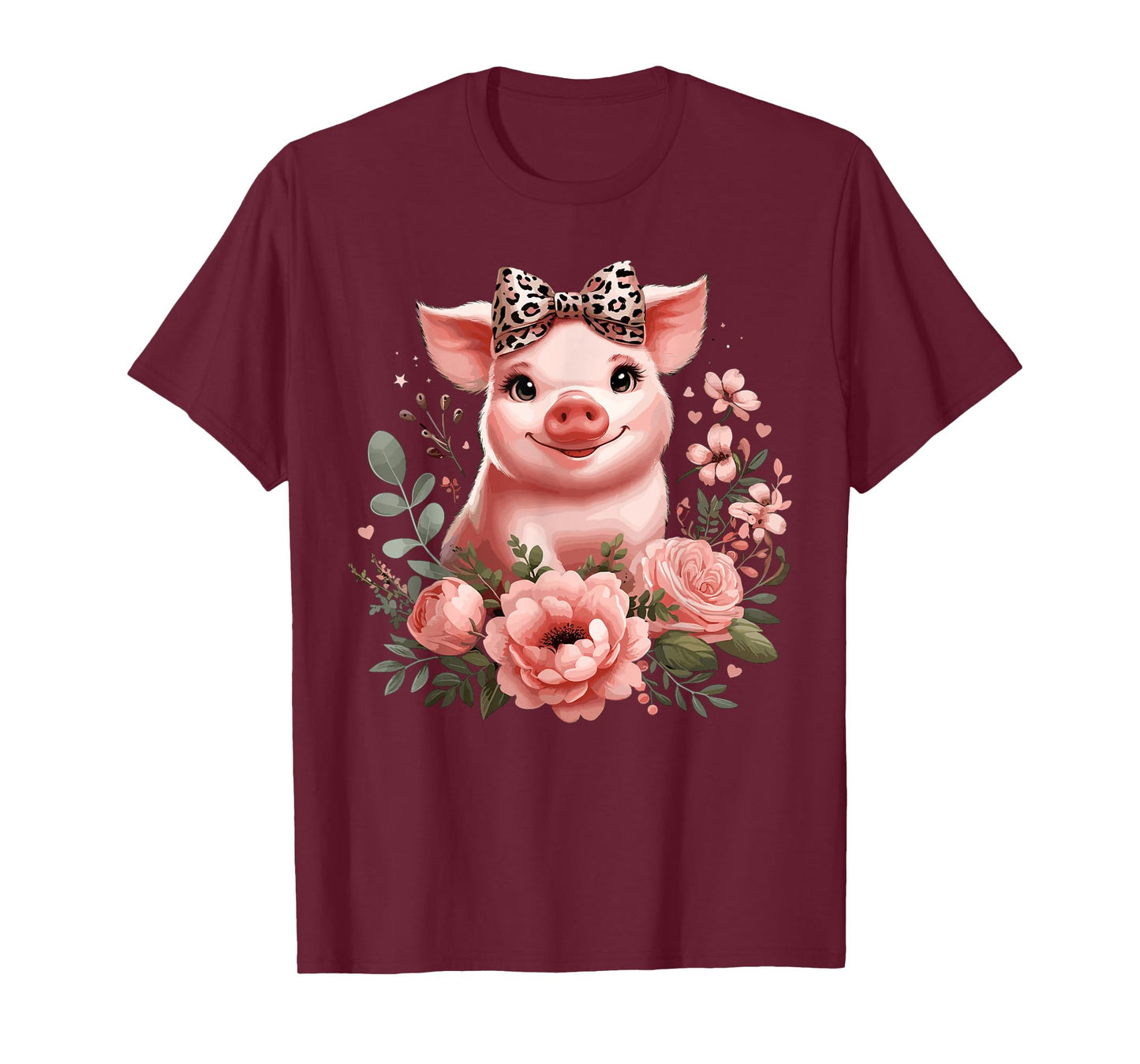 Pig With Leopard Headband Flower Cute Pig Lover T-Shirt