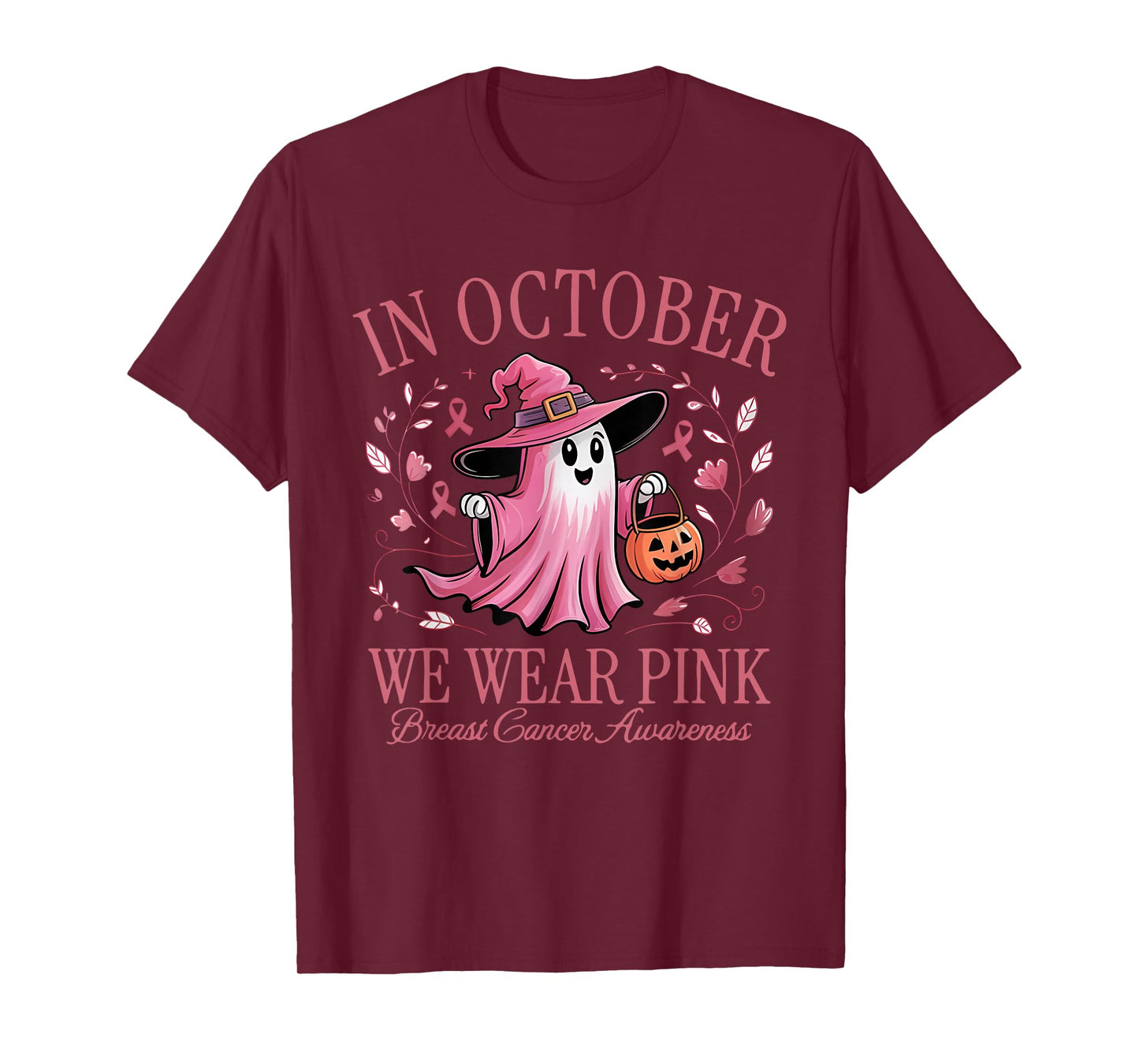 in October We Wear Pink Breast Cancer Awareness Halloween T-Shirt