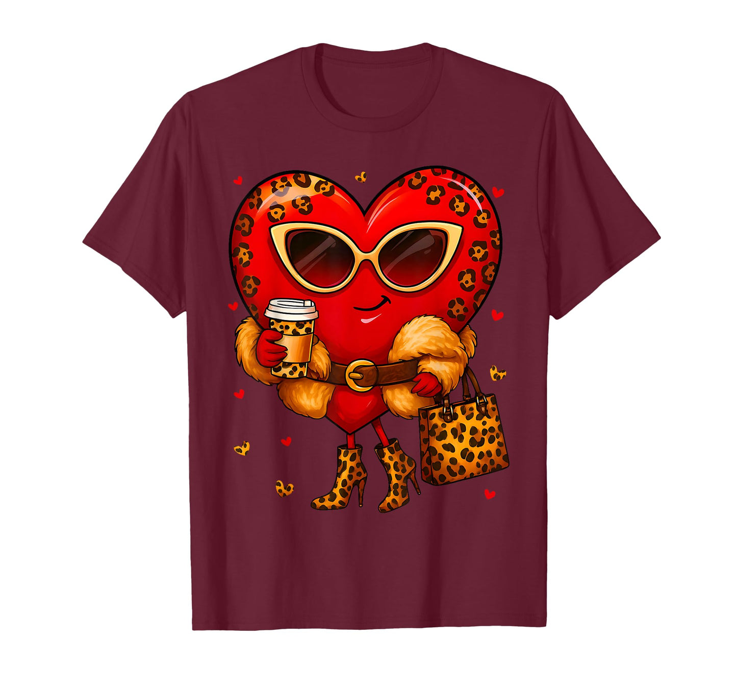 Cute Heart Leopard Valentine Outfit Women Girl T-Shirt