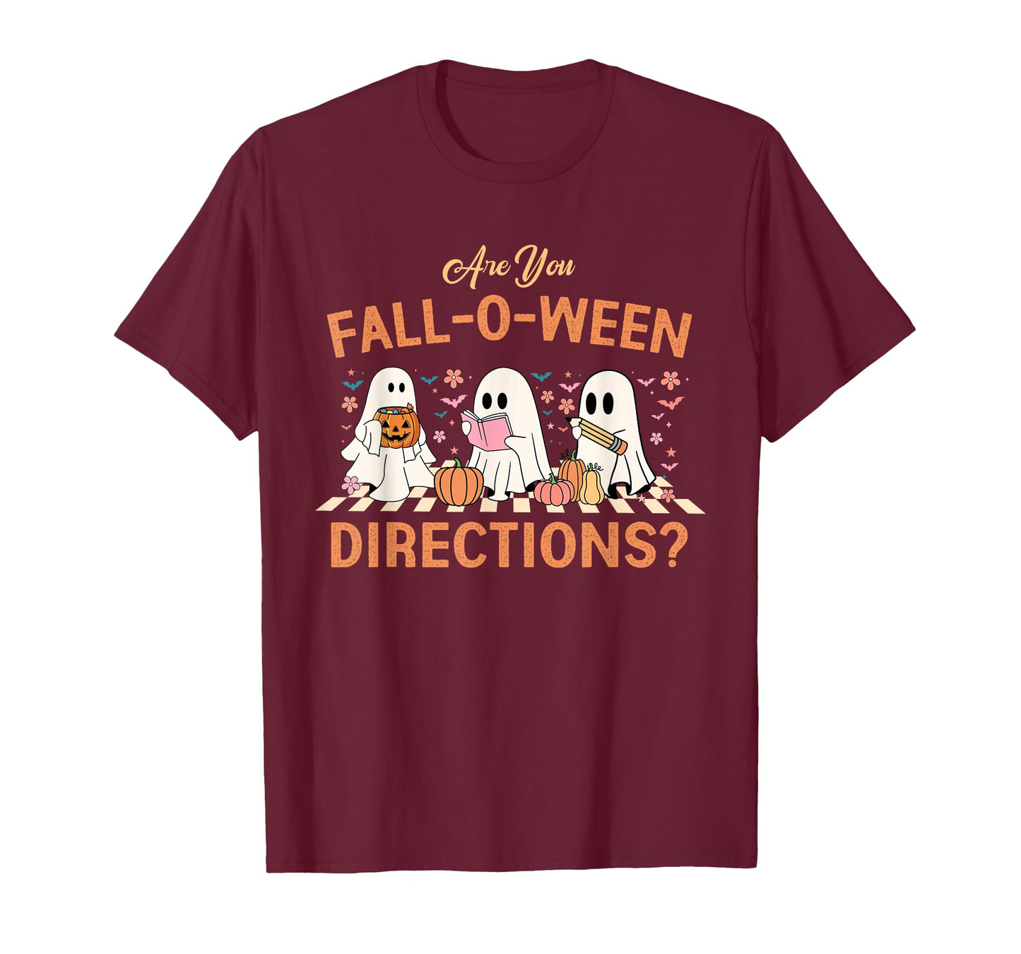 Retro are You Fall O Ween Directions Teacher Halloween Ghost T-Shirt