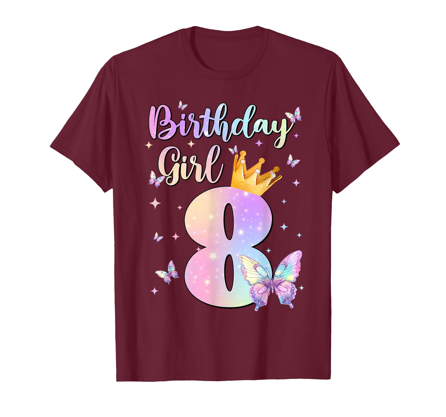 Birthday Girl 8 Year Old Butterfly Theme Party 8th Bday Kids T-Shirt