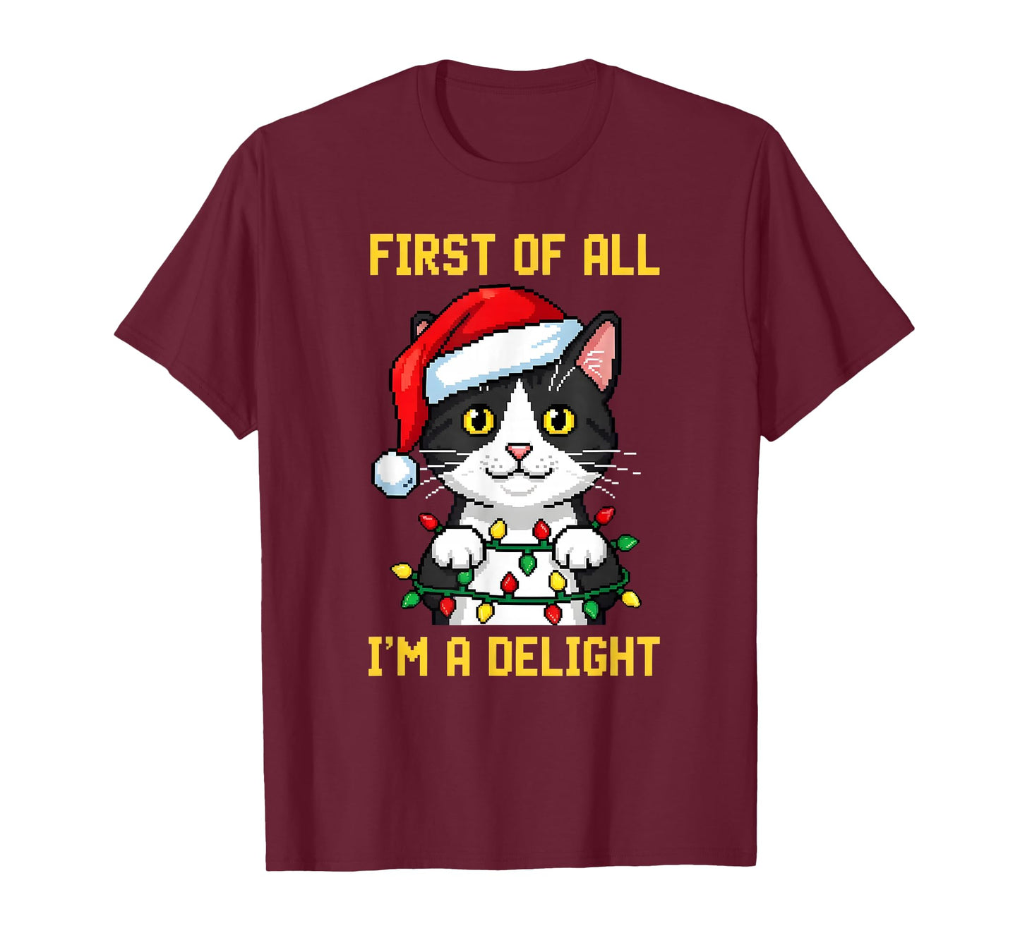 Funny Cat First of All I'm A Delight Retro Gaming Christmas T-Shirt