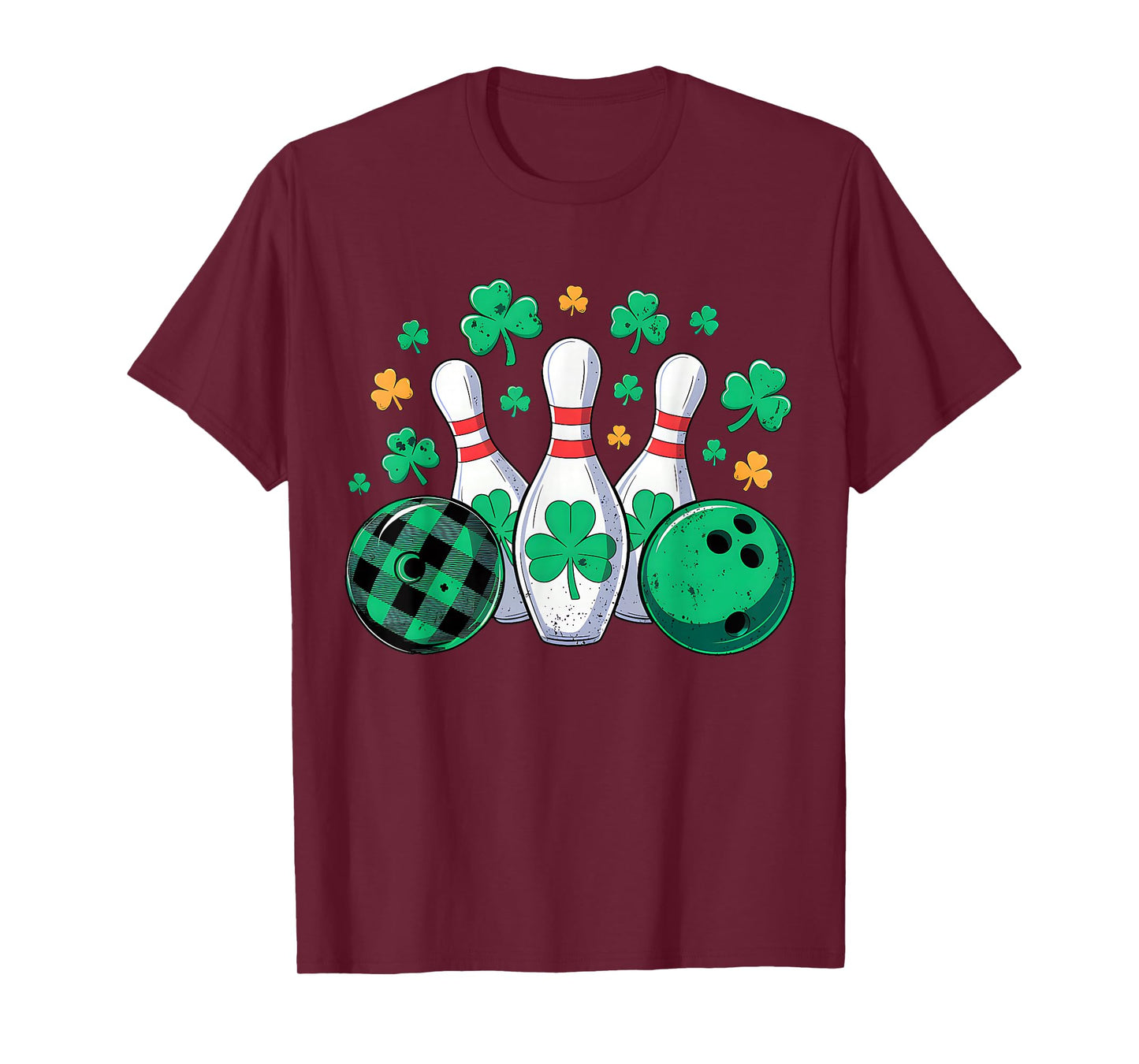 St Patricks Day Plaid Bowling Shamrock Irish Men Women Kids T-Shirt