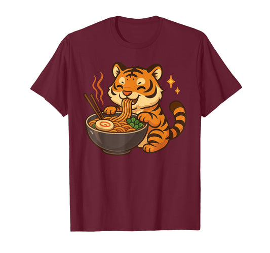 Tiger with Noodles Ramen Kawaii Tiger T-Shirt
