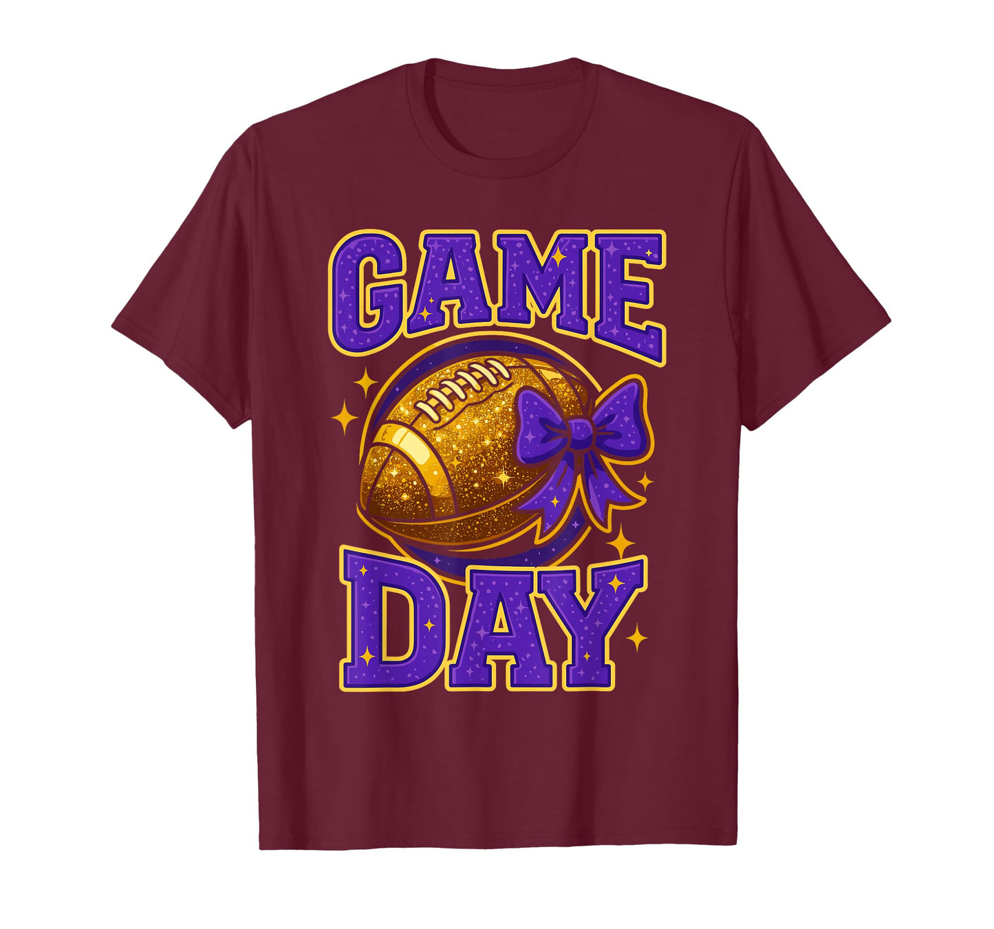 Purple and Gold Game Day Outfits, Football Mom Coquette Bow T-Shirt