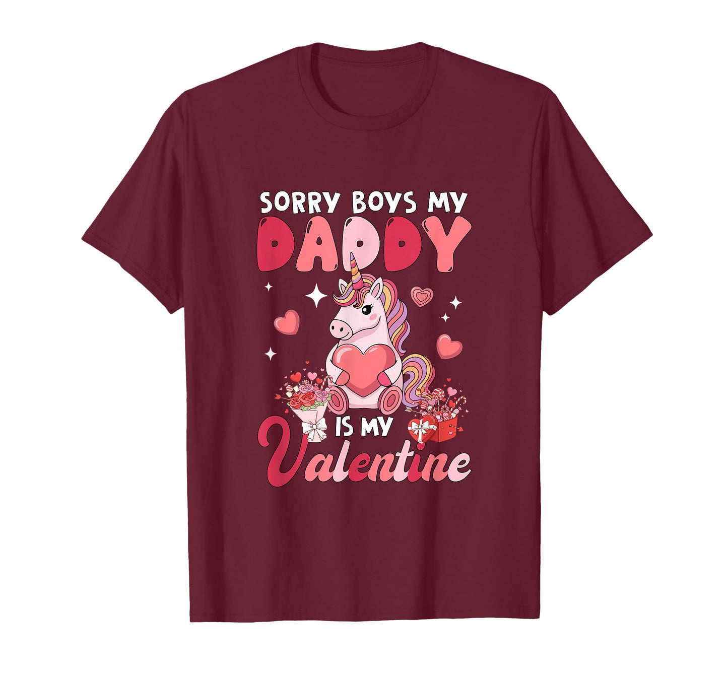 Sorry Daddy is My Valentine Funny Joke Boys Floral Unicorn T-Shirt