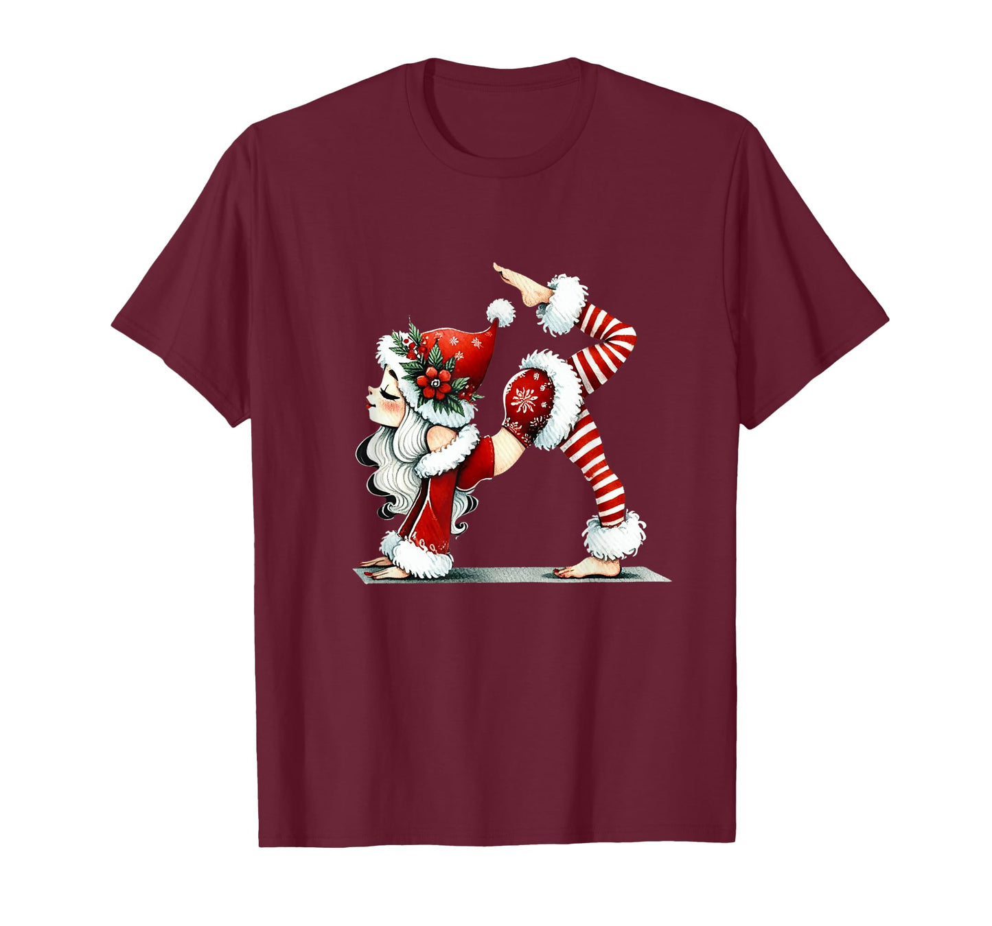 Pilates Santa Girl Christmas Workout Funny Flexible Xmas T-Shirt