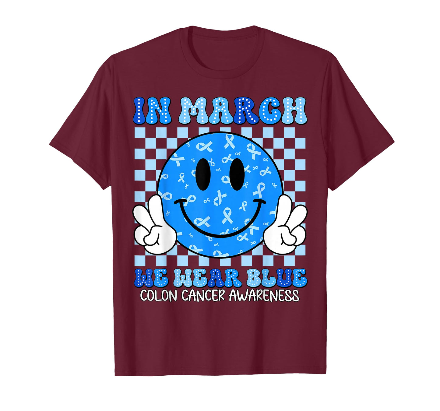 Retro in March We Wear Blue Ribbon Colon Cancer Awareness T-Shirt