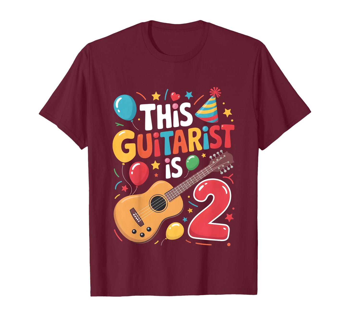 Kids Guitar 2nd Birthday Guitarist Theme Party Second 2 Years Old T-Shirt
