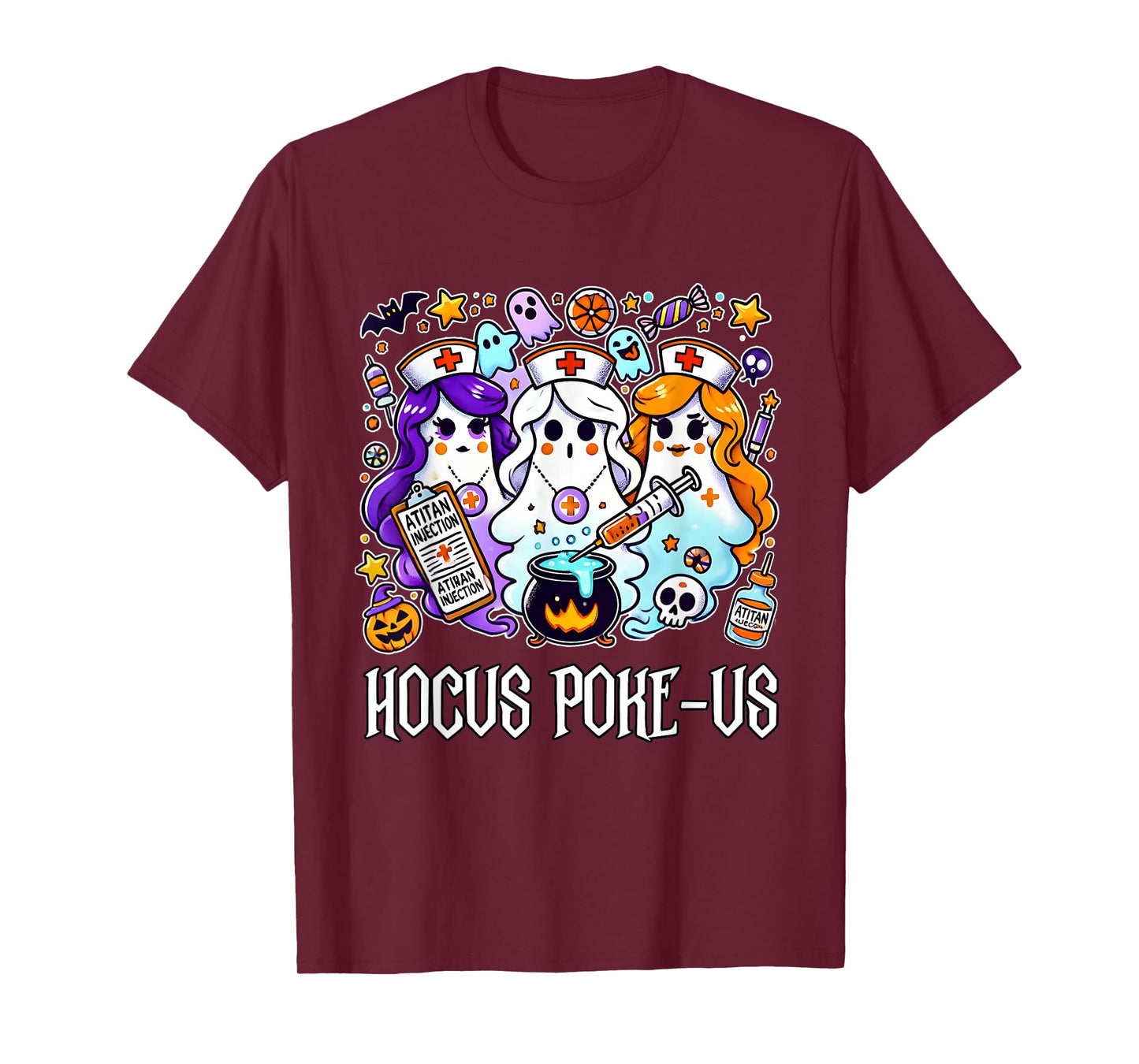 Funny Witches Nurse Spooky Nurse Witch Halloween Nursing Pun T-Shirt