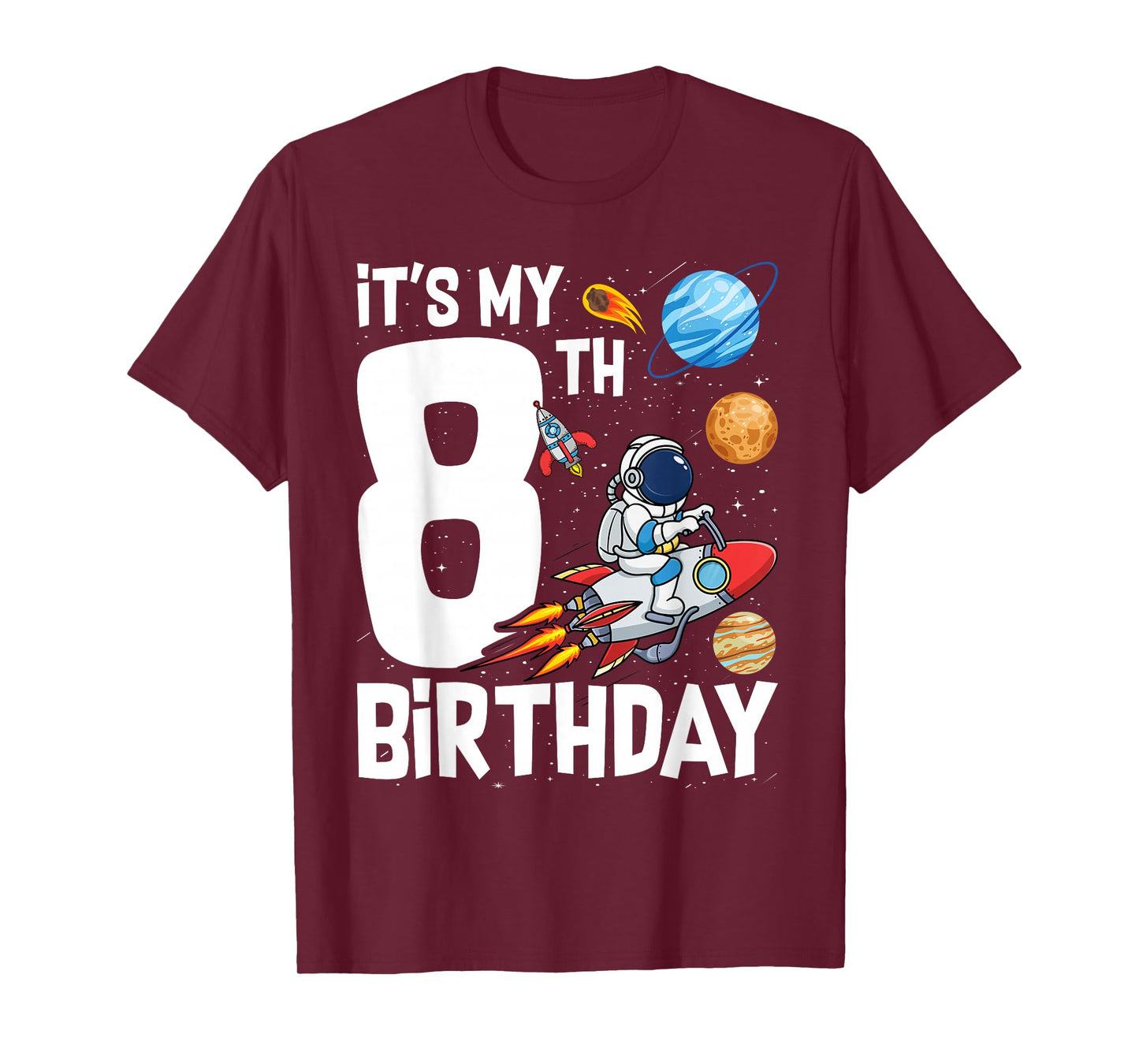 Outer Space 8 Year Old 8th Birthday Party Boys Girls T-Shirt