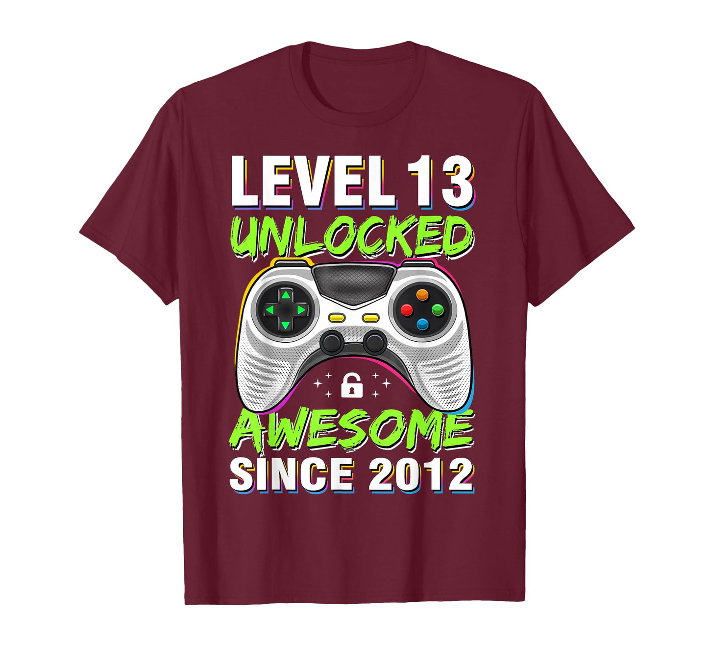 Level 13 Unlocked Awesome Since 2012 13th Birthday Gaming T-Shirt