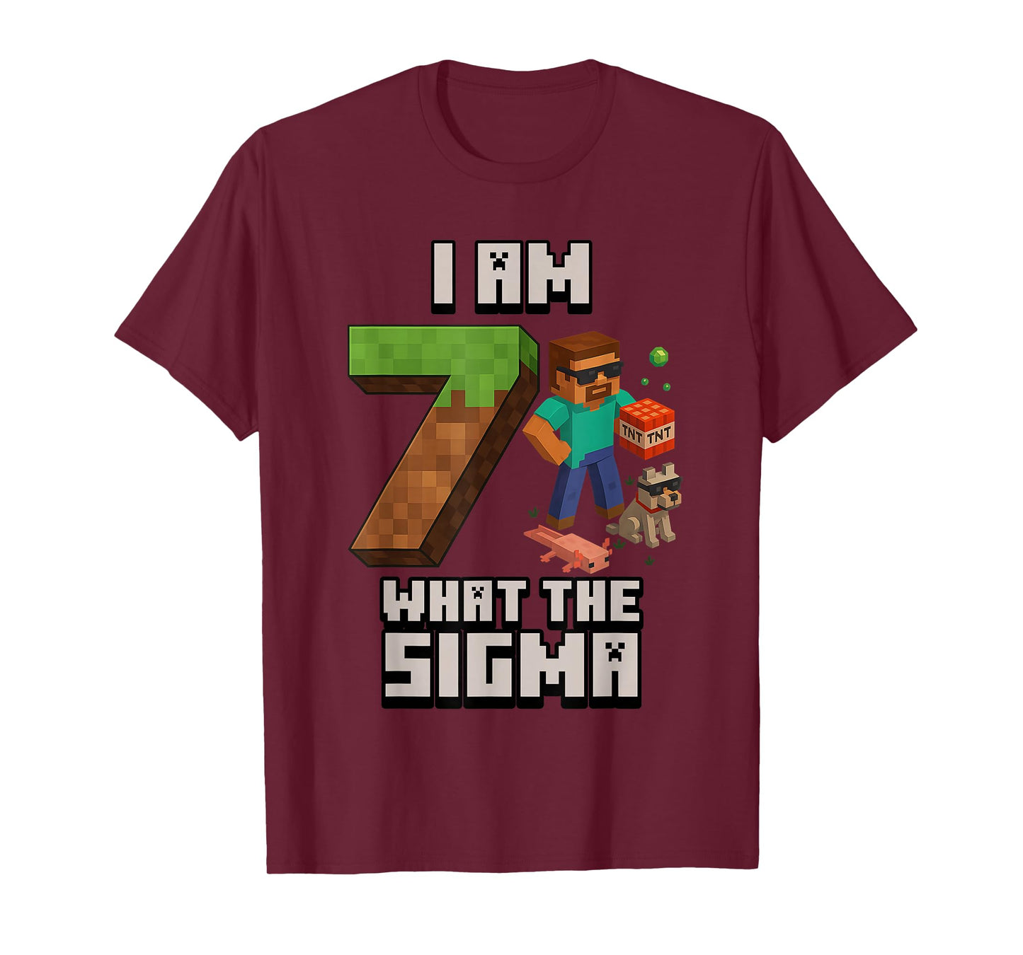 7th Birthday What The Sigma Pixel 7 Bday Gamer Boys Kids T-Shirt