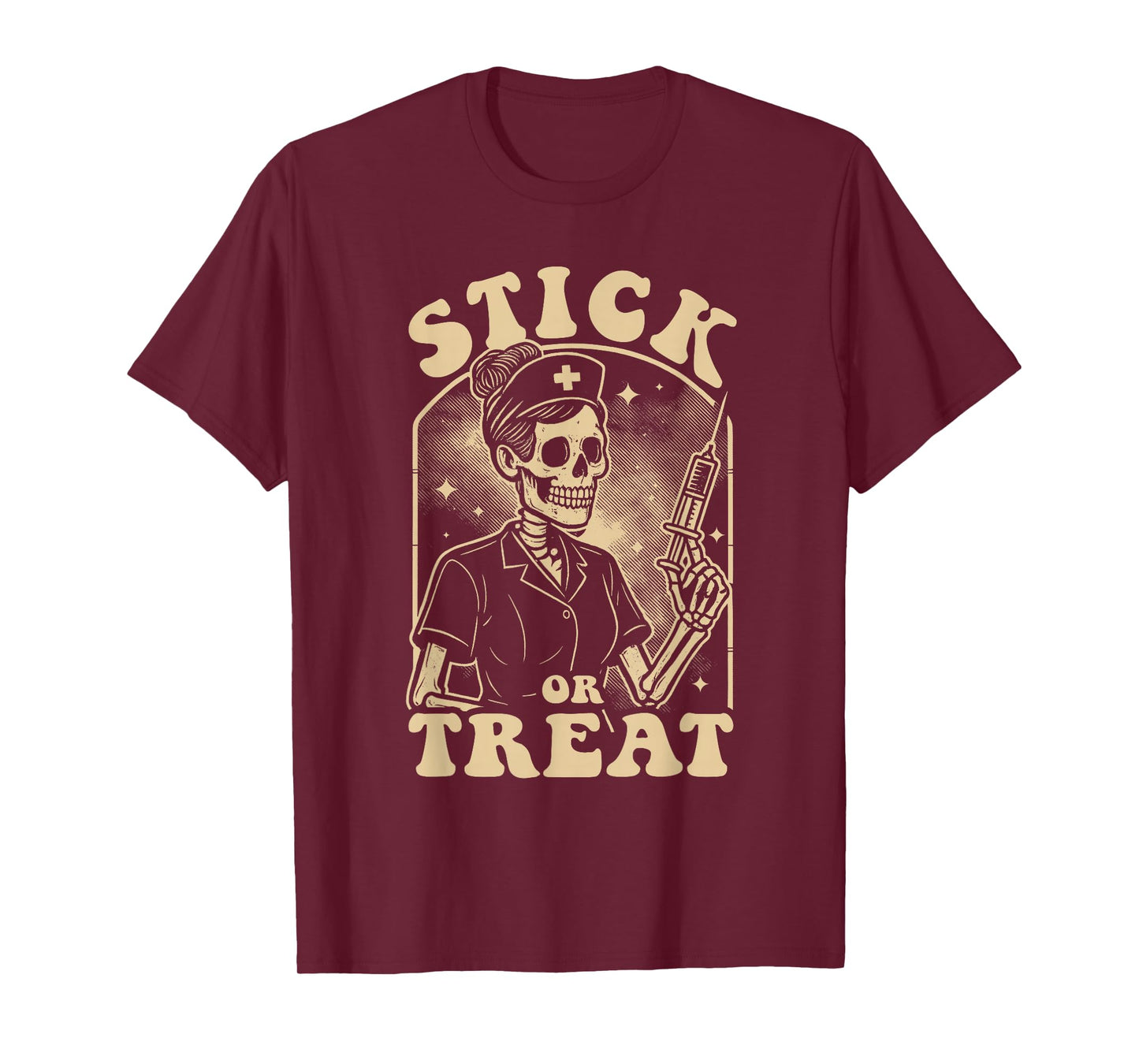 Stick or Treat Funny Halloween Nurse Pun RN Skeleton Women's T-Shirt