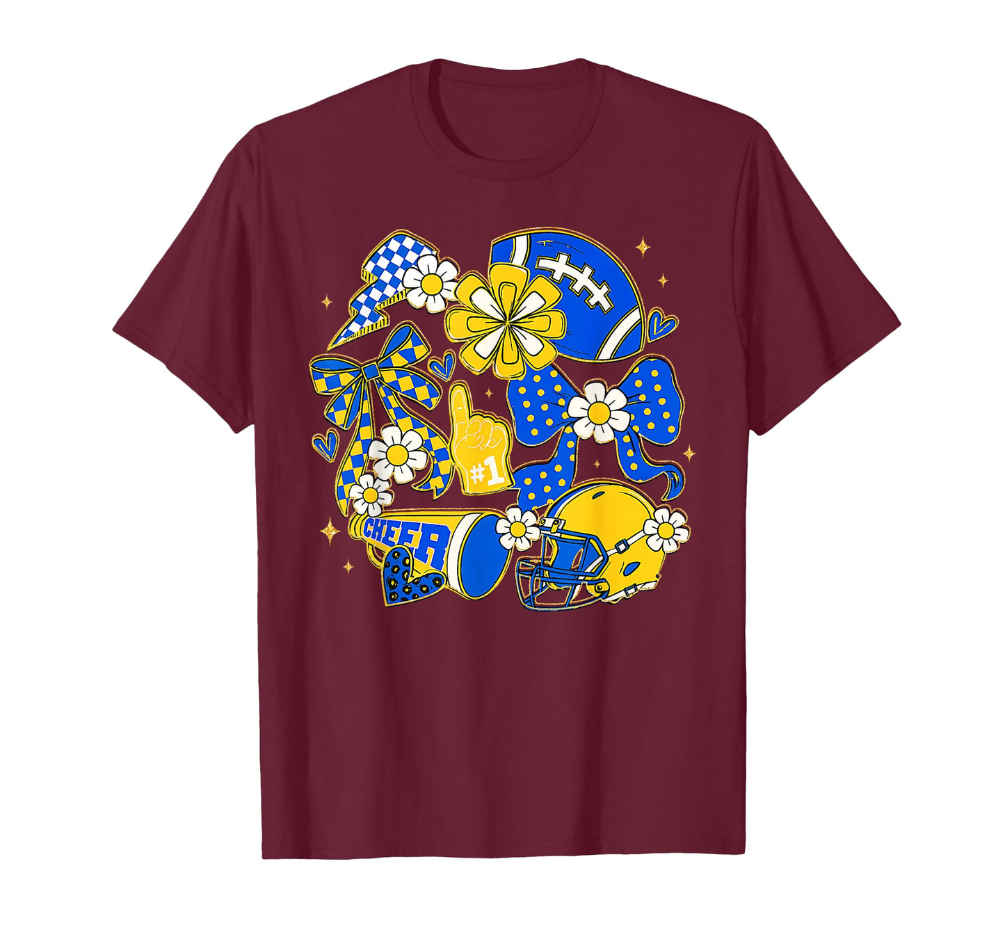 Retro Blue & Gold Cheer Football Game Day Coquette Bow T-Shirt