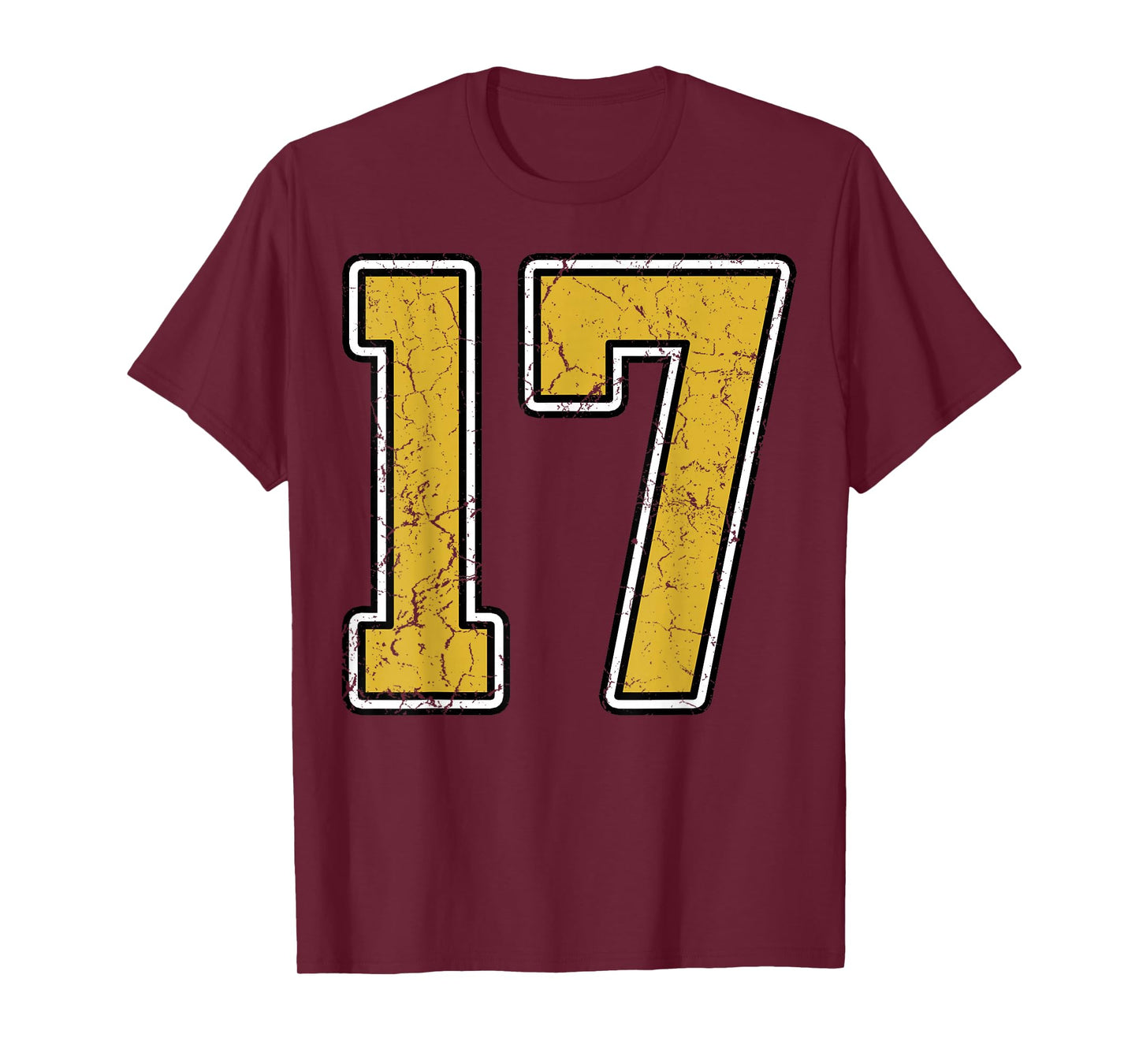Old Gold Black White Sports Number 17 Jersey Uniform Player T-Shirt