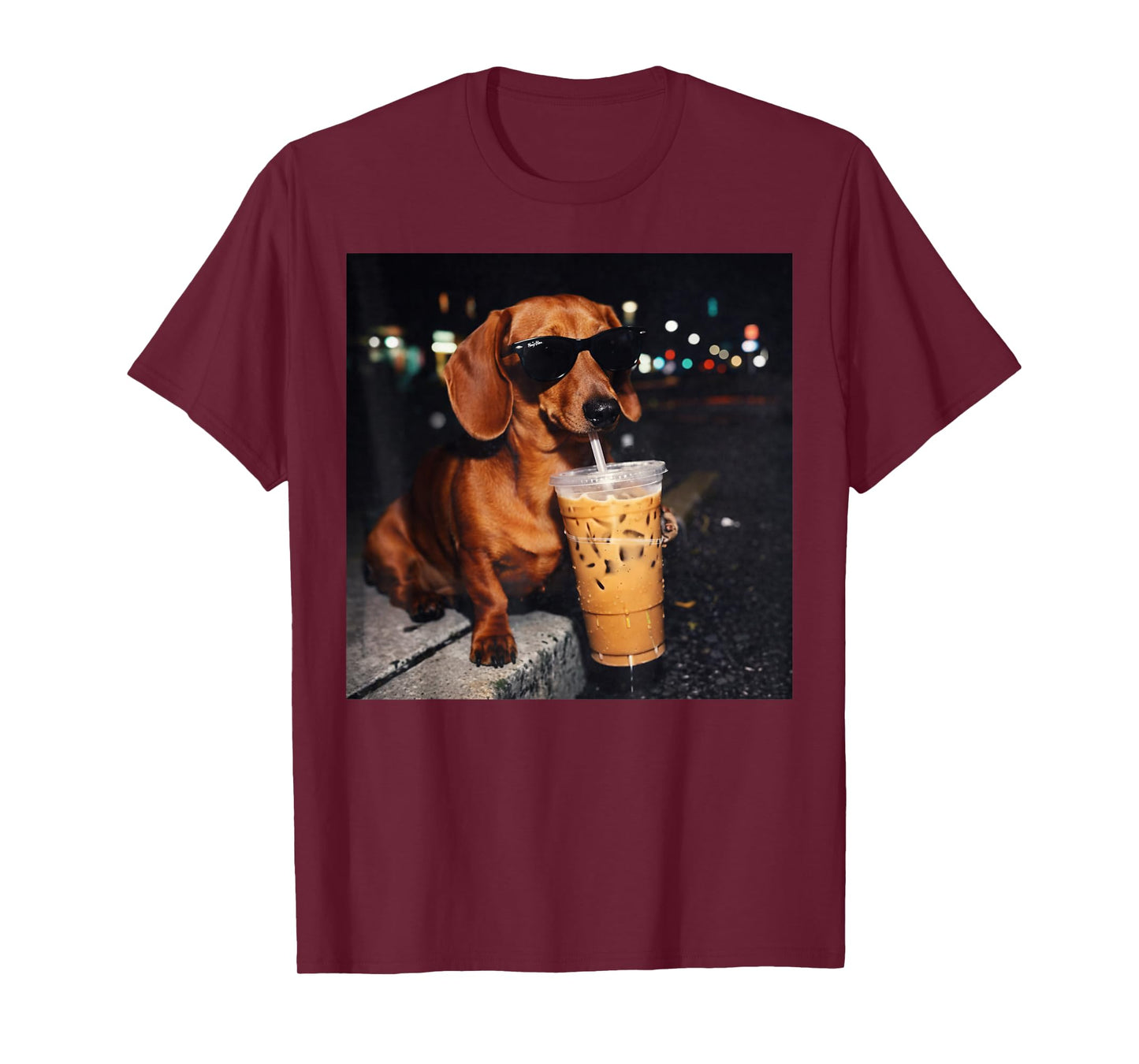 Funny Dachshund Drinking Iced Coffee Lover Humor T-Shirt